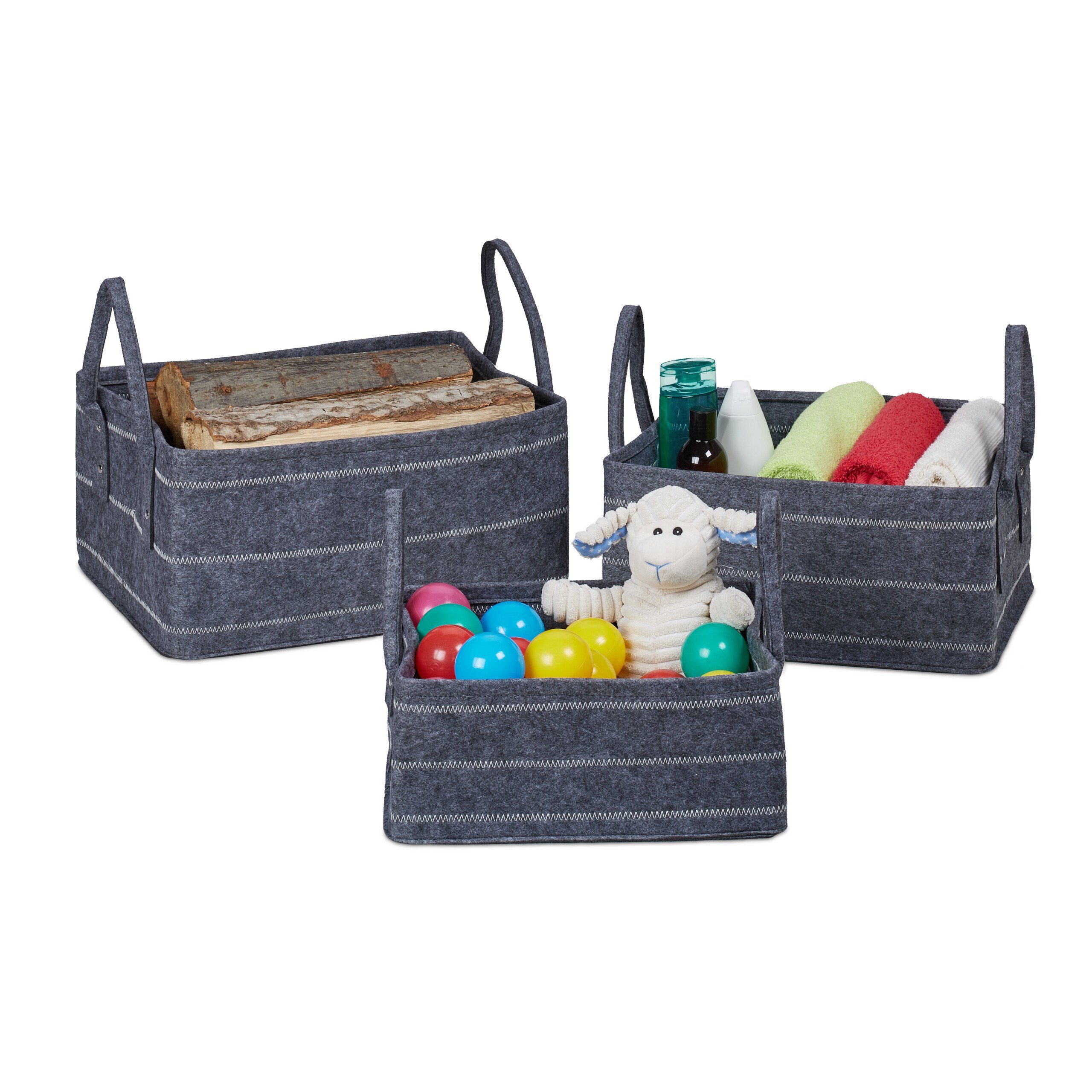 Relaxdays Aufbewahrungsbox 2er Set, je 27 l, Faltbox mit Deckel,  Ordnungsbox aus Stoff, faltbarer Regalkorb, Griff, grau