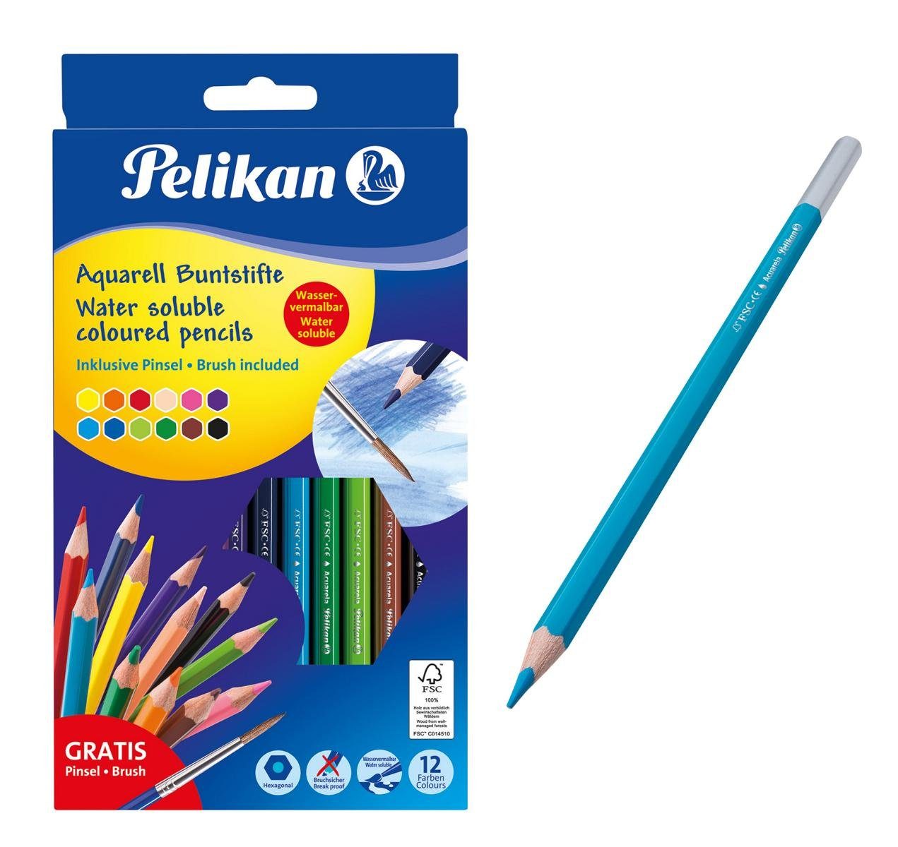 Herlitz Buntstift 12 Pelikan Aquarell Buntstifte inkl. Pinsel / mit 12 verschiedenen Far