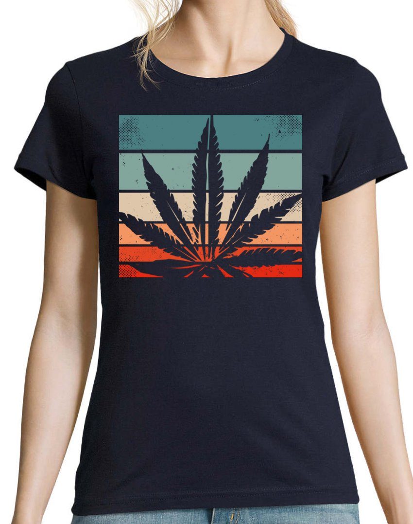 Designz T-Shirt Retro modischem Cannabis Youth Navy mit Frontprint T-Shirt Damen