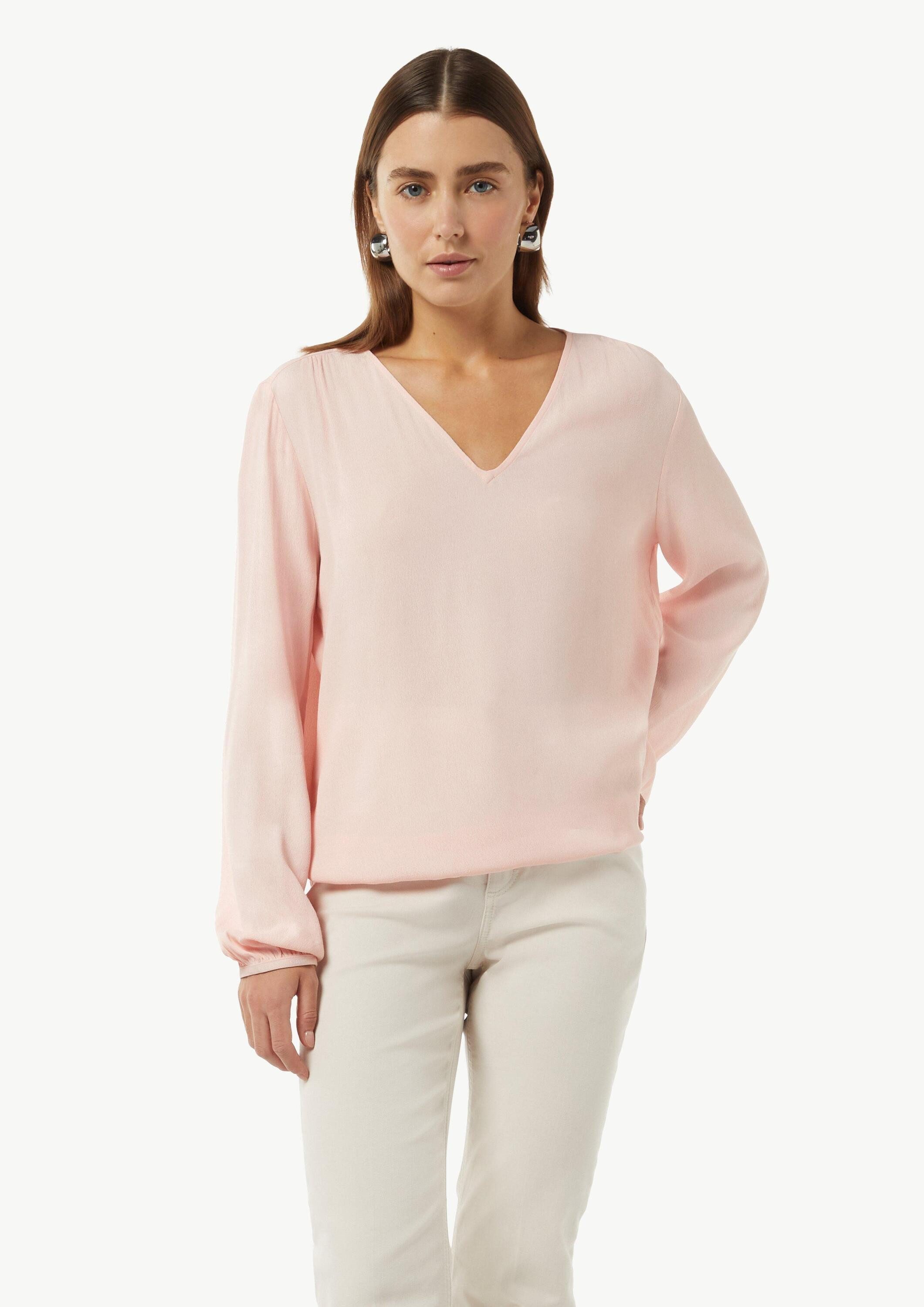 comma Langarmbluse Bluse Bluse in Crêpe-Optik mit gerafftem Saum