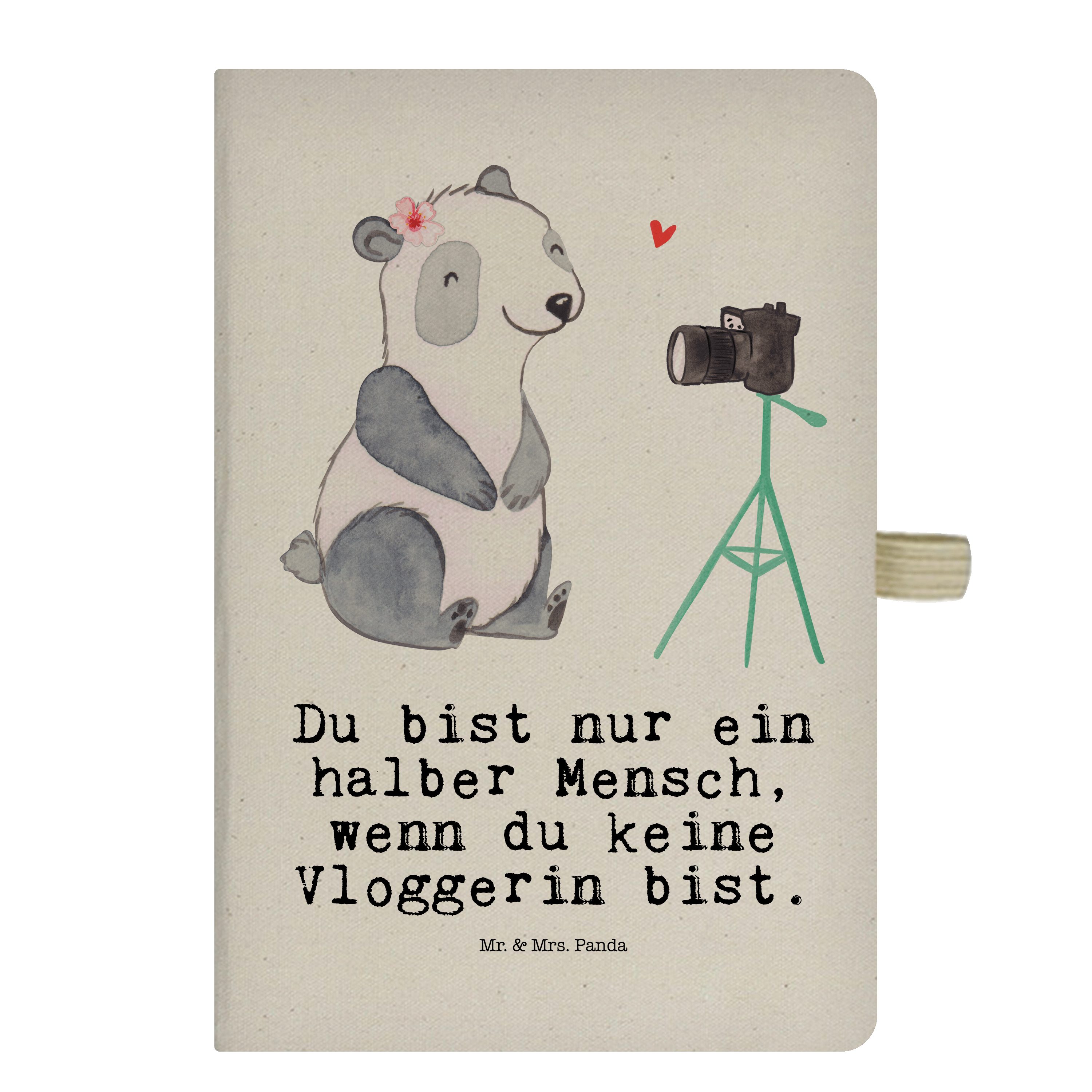 Mr. & Mrs. Panda Notizbuch Vloggerin mit Herz - Transparent - Geschenk, Eintragebuch, Notizblock Mr. & Mrs. Panda