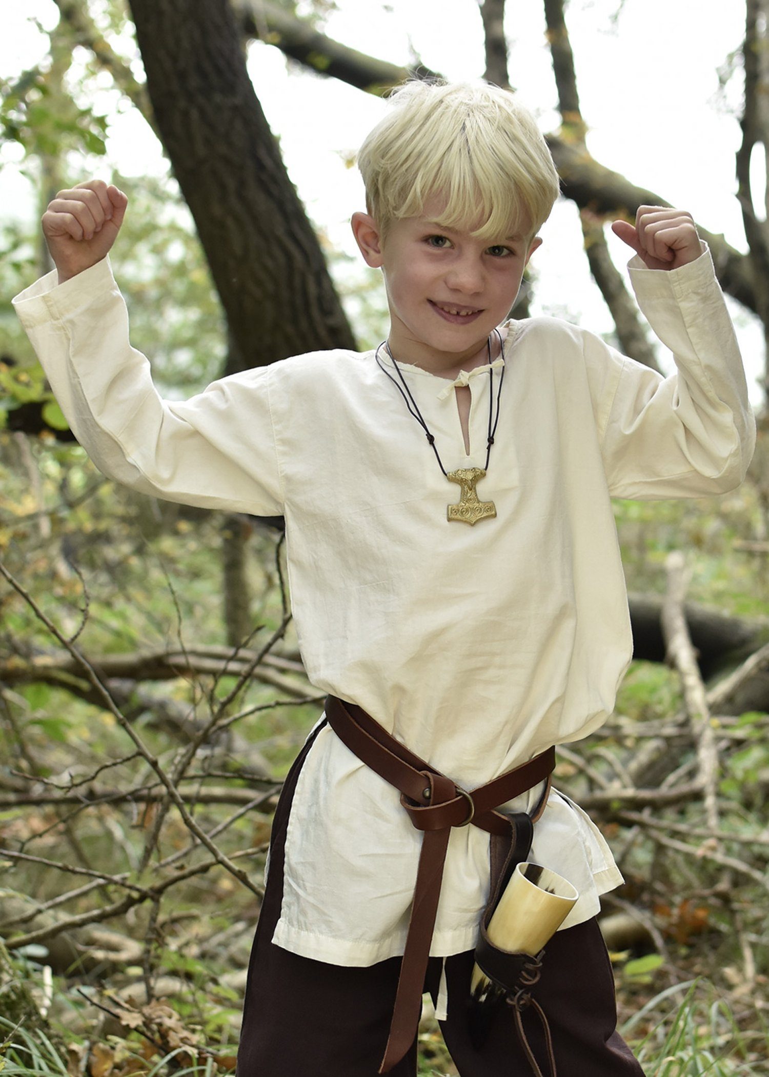 Battle Merchant Ritter-Kostüm Langärmelige Mittelalter-Tunika / Leibhemd Arn für Kinder, natur