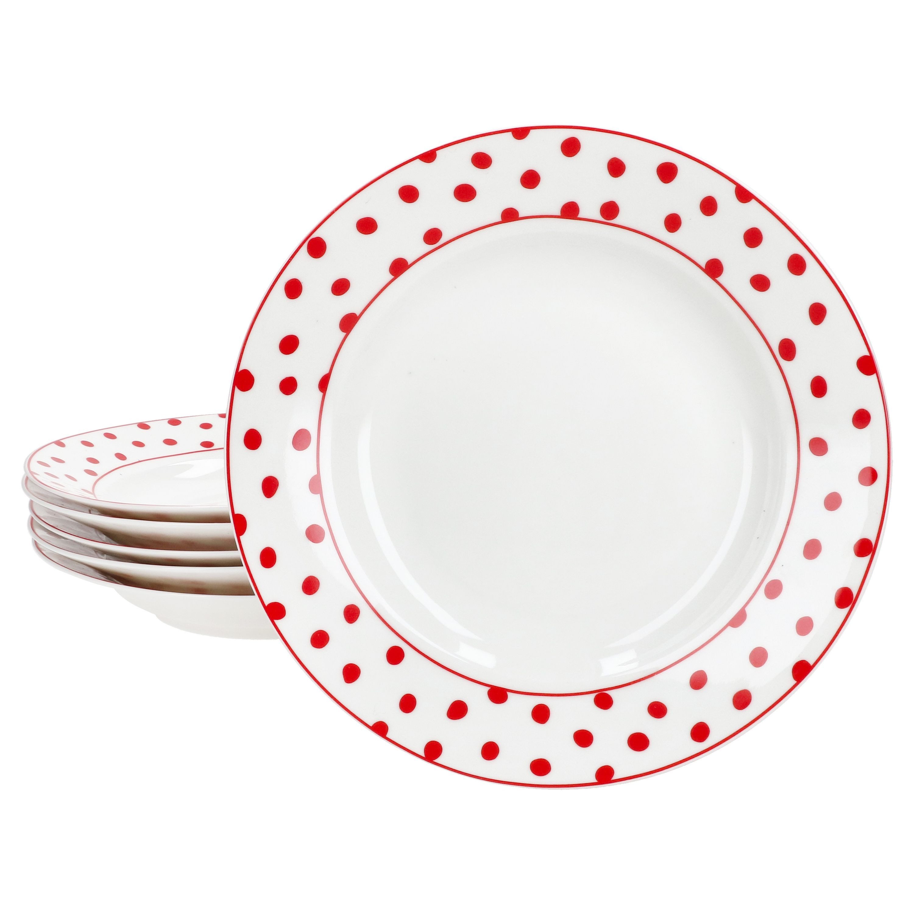 MamboCat Suppenteller MamboCat 6er Suppenteller Set rot gepunktet 200ml Steingut weiß Pasta