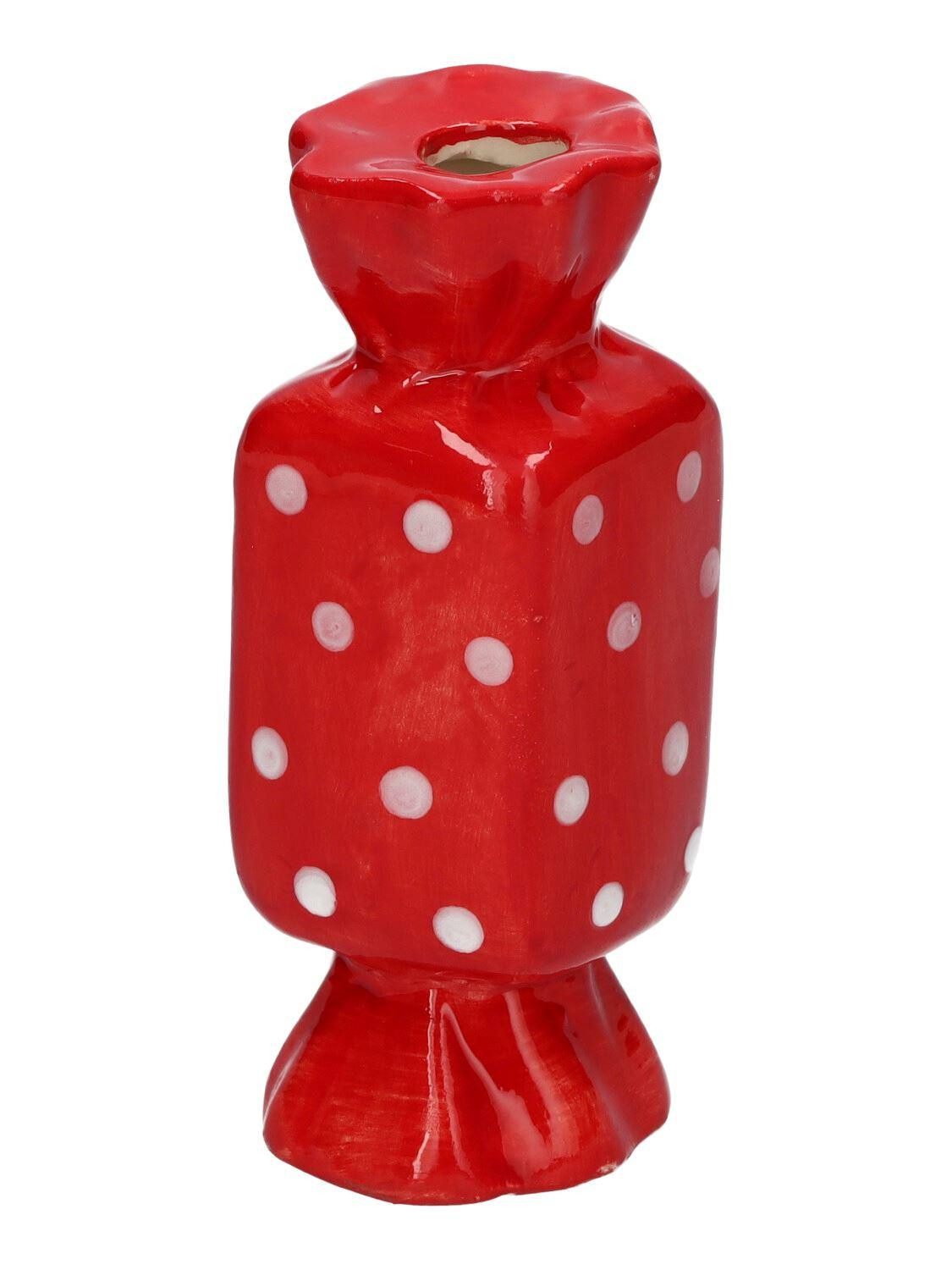 INNA-Glas Dekovase für einzelne Blume Bonbon Amiel aus Keramik, mit Punkten, rot