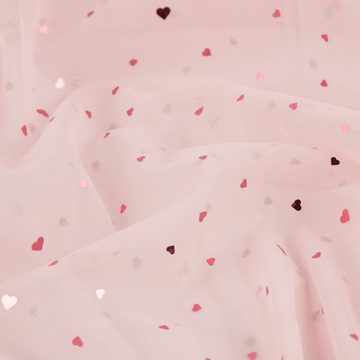 SCHÖNER LEBEN. Stoff Tüllstoff mit Herzchen rosa 1,50m Breite