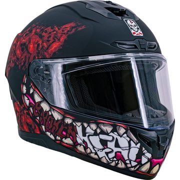 Broken Head Motorradhelm Broken Head Integralhelm Broken Skull Freak Rot + Rot-Verspiegeltes Visier (Mit Rot Verspiegeltem Visier), Auffällige Optik