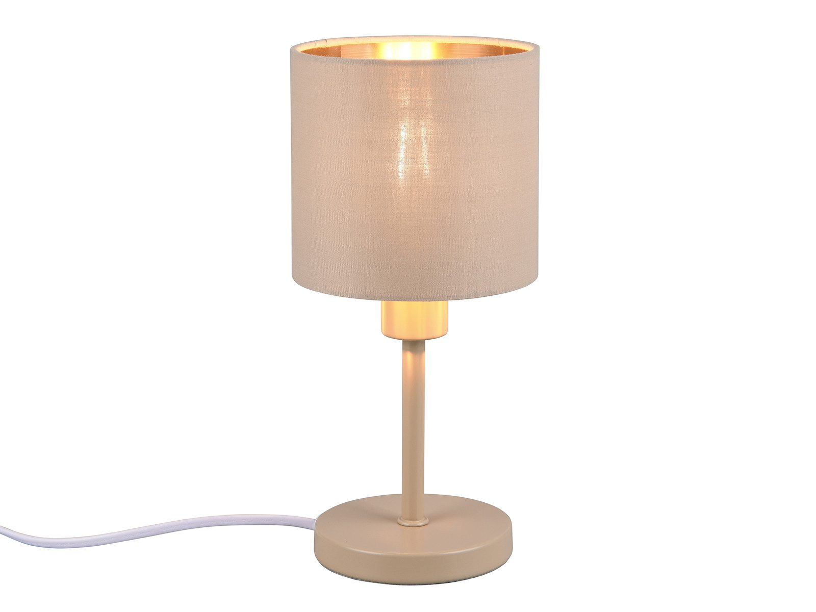 Reality Leuchten LED Tischleuchte Metall mit Stoffschirm, Höhe 25,5cm, dimmbar, LED wechselbar, Warmweiß, schmale Nacht-Tischlampe, Wohnzimmer Fensterbank inkl. E14 LED