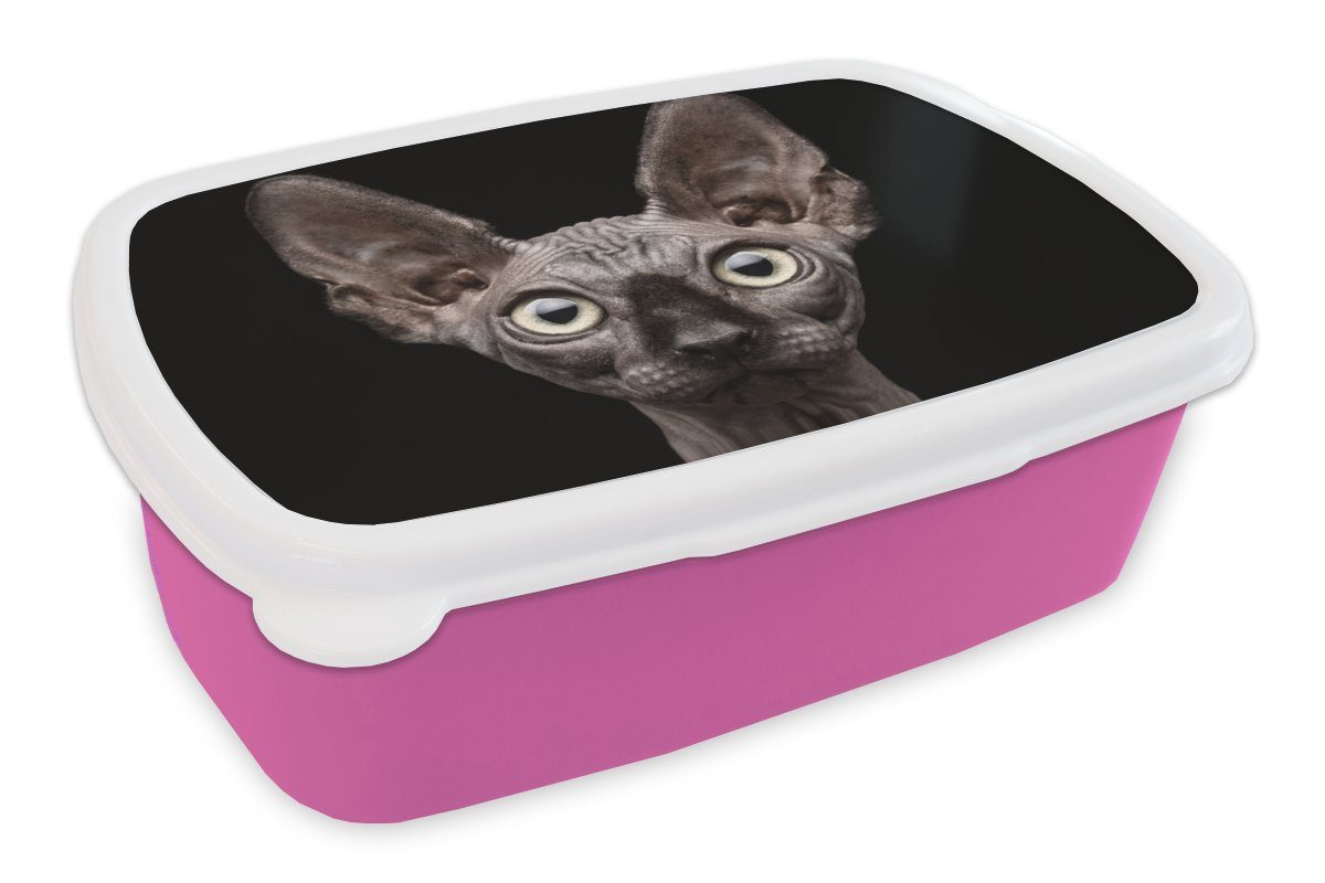 MuchoWow Lunchbox Katze rosa Schwarz, Brotbox (2-tlg), - Mädchen, für Porträt Haustiere Kunststoff - Snackbox, Erwachsene, Kunststoff, Brotdose Kinder, 