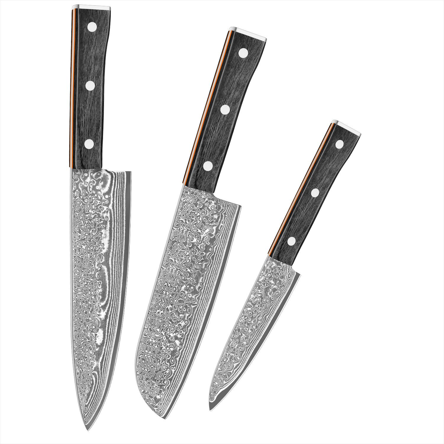 KingLux Ножи-Set 3er Damastmesser-Set mit 12.5-20cm Klingen aus 67 Lagen Damaststahl (3-tlg)