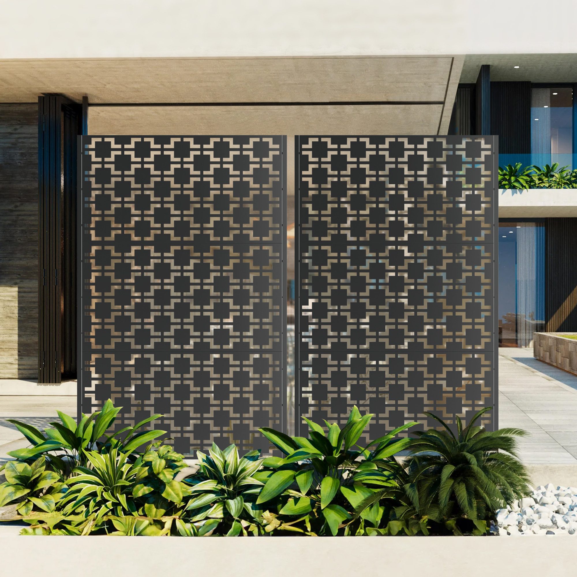 MODFU Paravent Raumteiler aus Metall für Terrasse und Garten (1, 1 St., Schwarz, 116x183x40 cm( BxHxT), freistehend, mit stabilem Standfuß