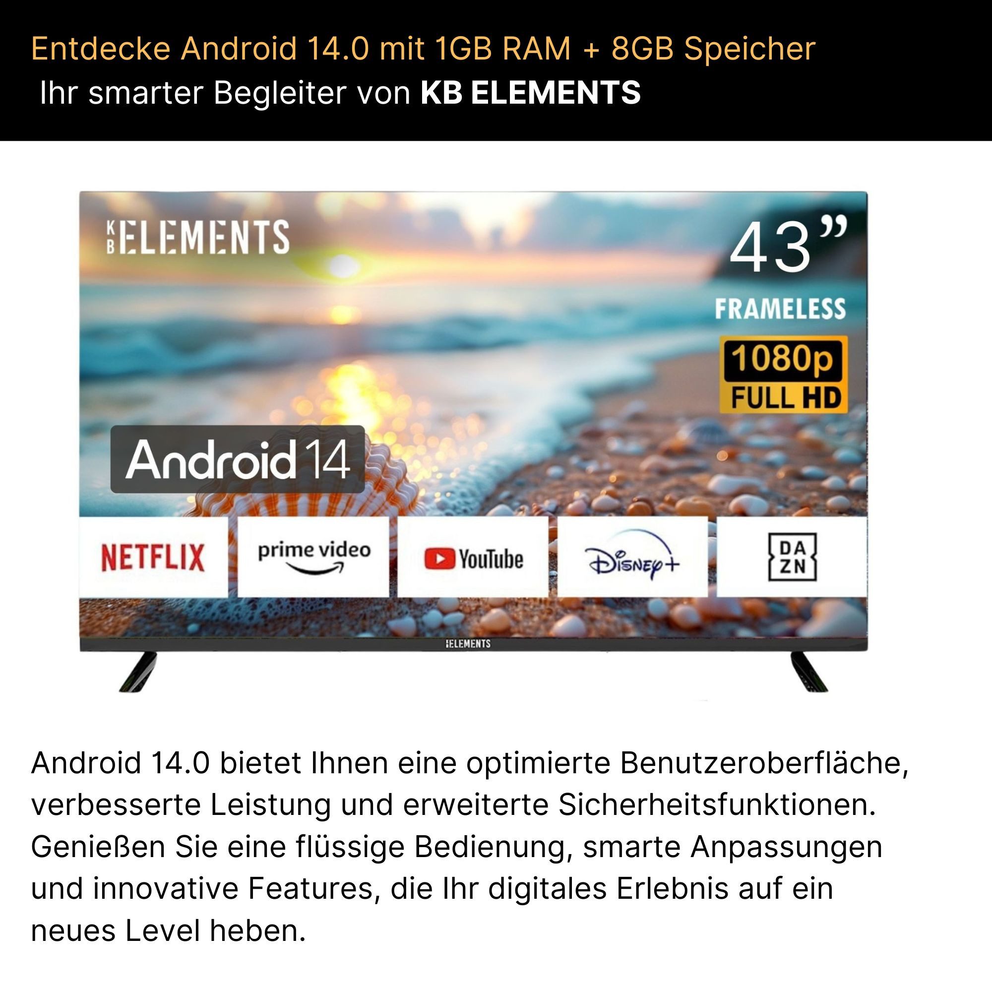 KB Elements ELT43DE14S LED-Fernseher (109 cm/43 schwarz ! RABATT: 23.11%