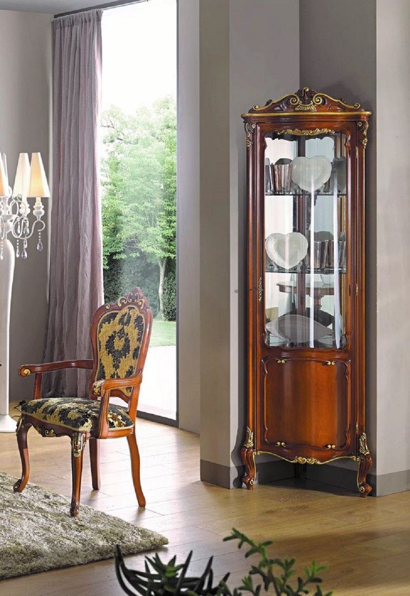 Casa Padrino Eckschrank Luxus Barock Möbel Edle Made - Gold in Massivholz Handgefertigter - Tür Italy Eckschrank - Qualität / Braun - mit Eckvitrine Barock Luxus