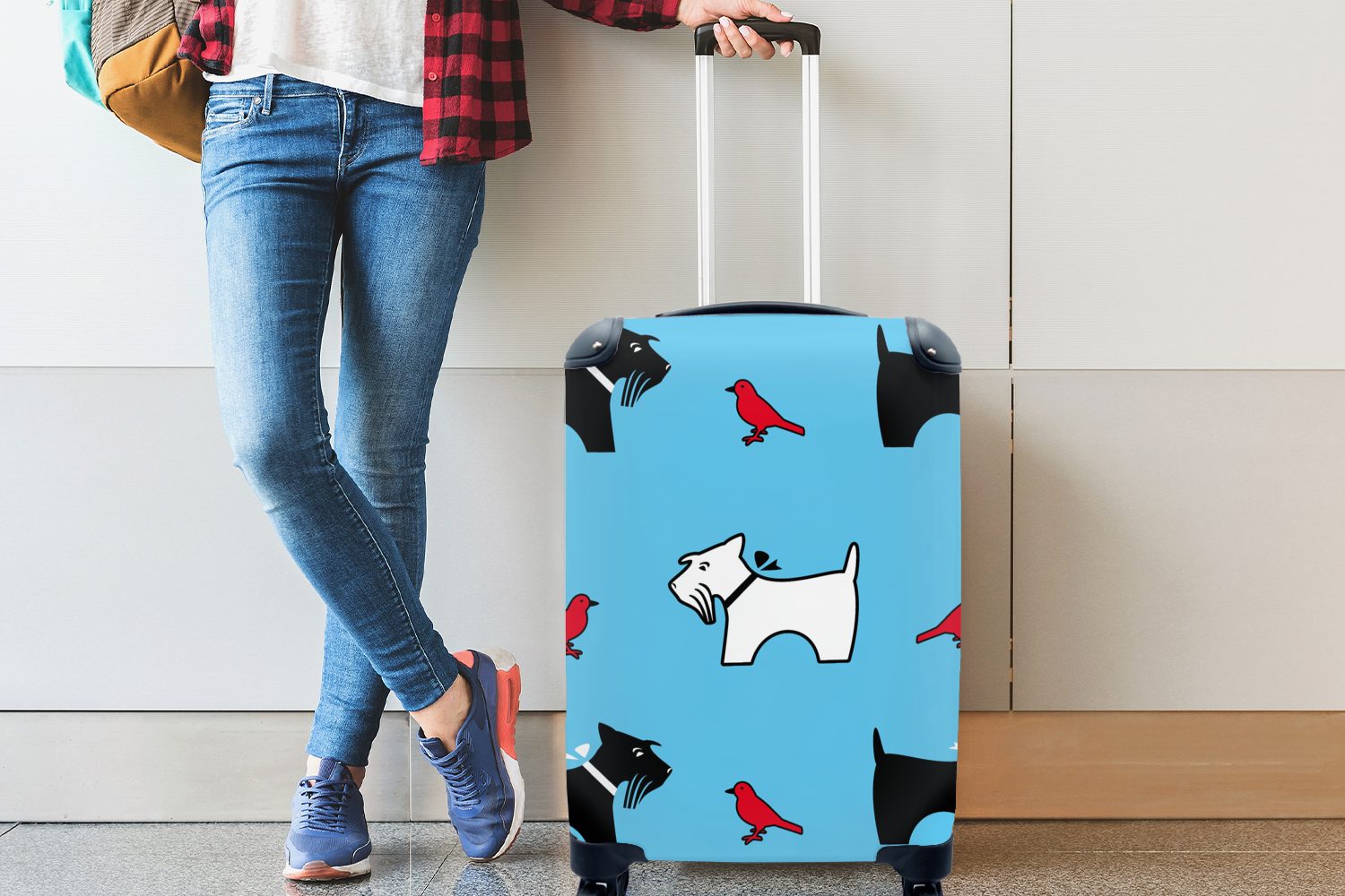 MuchoWow Handgepäckkoffer Hund - Rollen, Trolley, - Reisekoffer Vogel - mit Reisetasche Muster 4 Tiere Ferien, rollen, für - Handgepäck Kinder