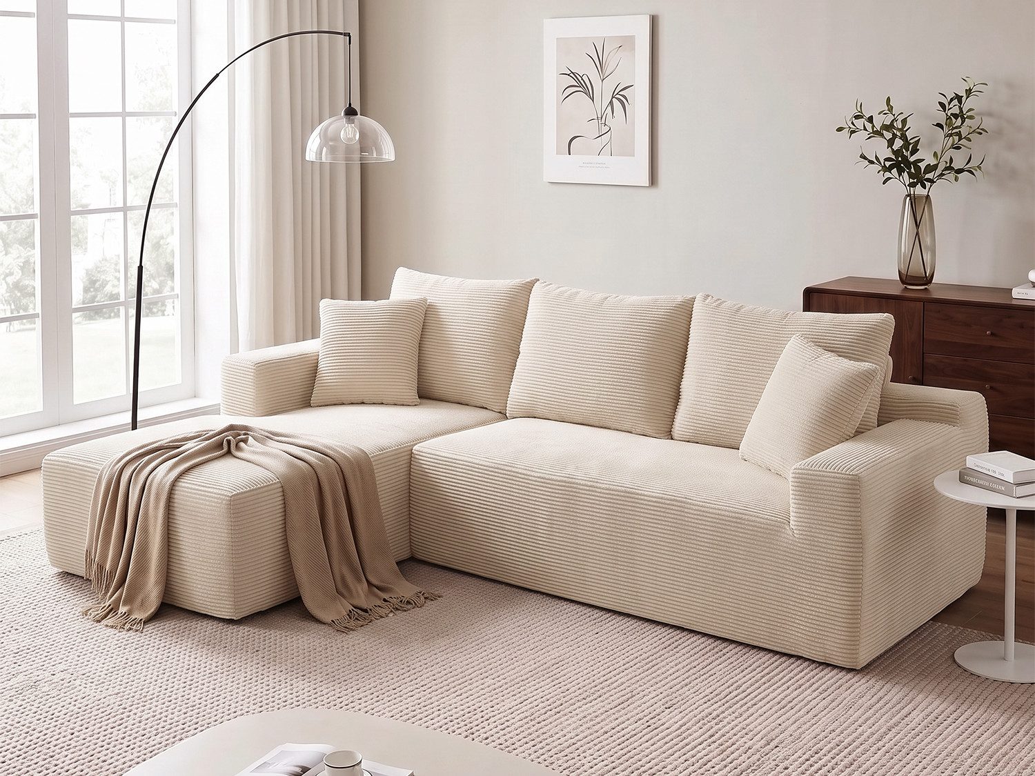 oyajia Ecksofa modulares Sofa 240cm mit großer Chaiselongue, breit vakuumverpackt, Schlafsofa, keine Montage erforderlich, mit großer Chaiselongue
