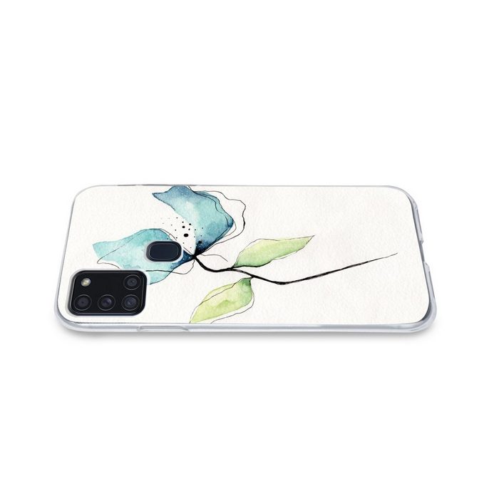 MuchoWow Handyhülle Blumen - Aquarell - Blau Handyhülle Samsung Galaxy A21s Smartphone-Bumper Print Handy