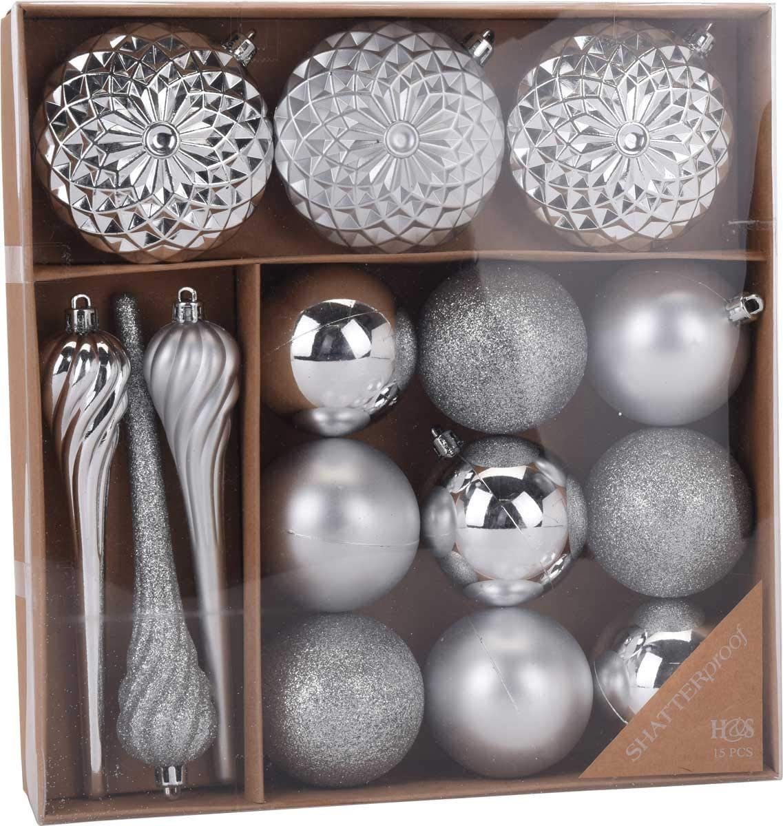 made2trade Christbaumschmuck Silber (15-tlg), verschiedene Formen