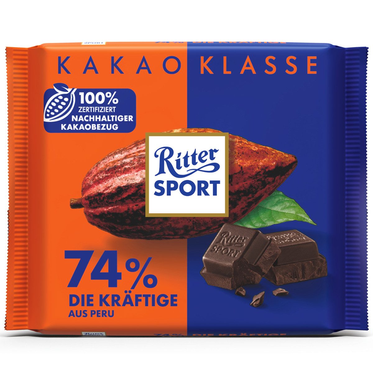 Ritter SPORT Schokolade, Ritter Sport Edelbitter Kakao Klasse die Kräftige aus Peru 100g