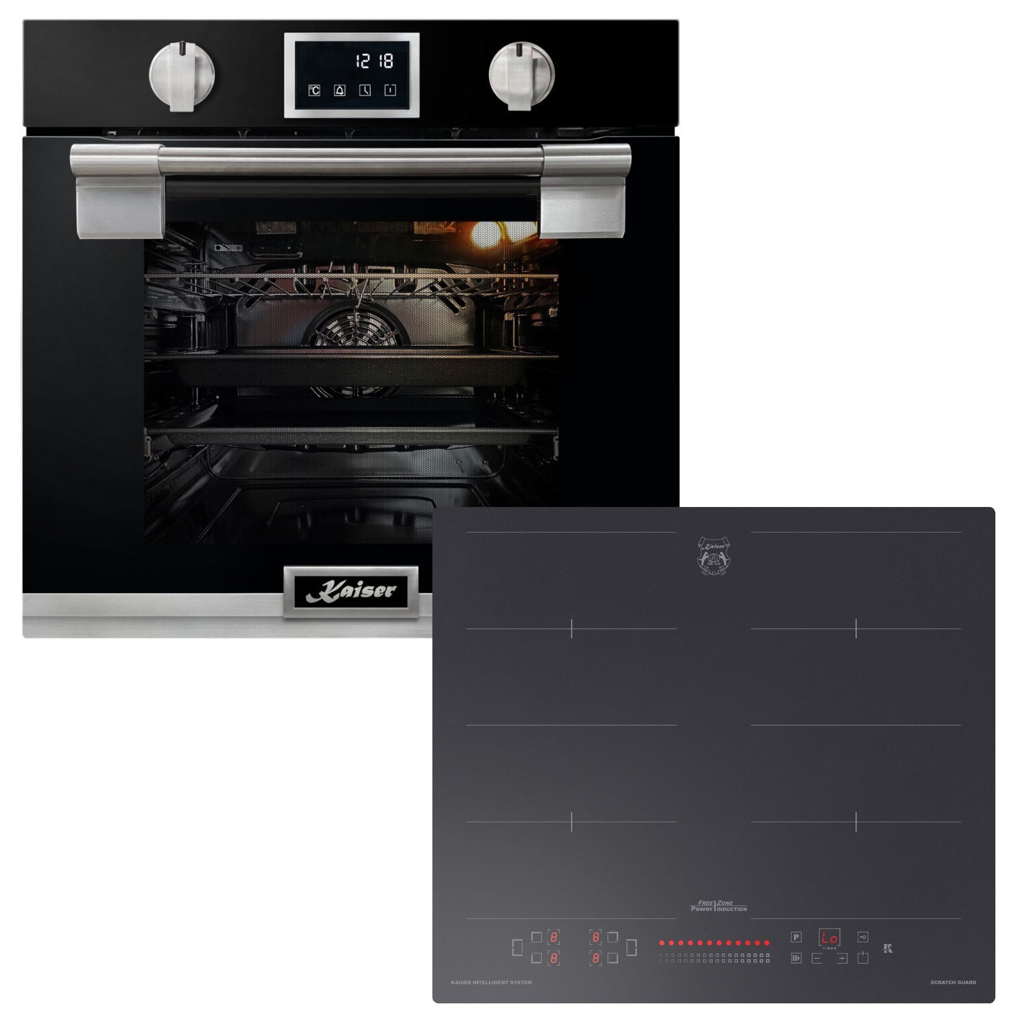 Kaiser Küchengeräte Backofen-Set Einbauherd 60 cm, FlexInduktion, Pyrolyse, XXL Backofen 73 L, Temperatursonde EH6338S+KCT 6110 FI, mit 2-fach-Teleskopauszug, Pyrolytische Selbstreinigung, Pyrolyse, FlexInduktion, XXL Backofen 73 L, Temperatursonde