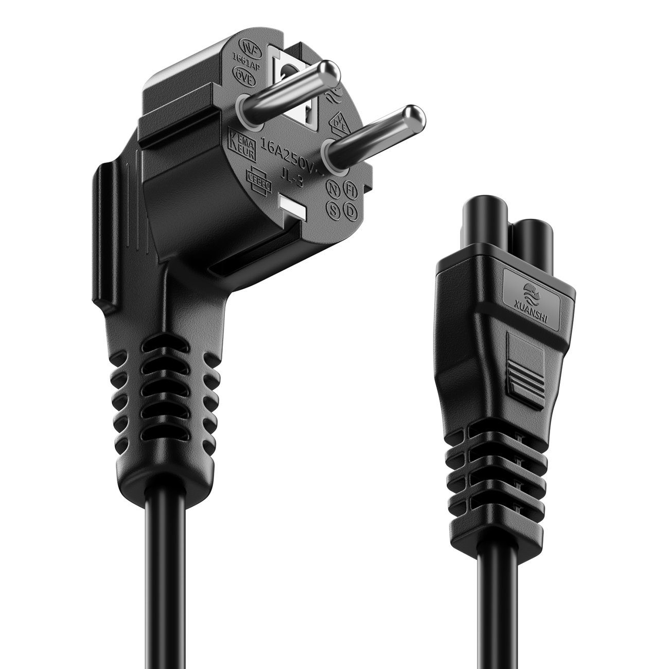 deleyCON deleyCON 1m Stromkabel Schutzkontakt Typ F 90° auf IEC C5 Buchse Stromkabel