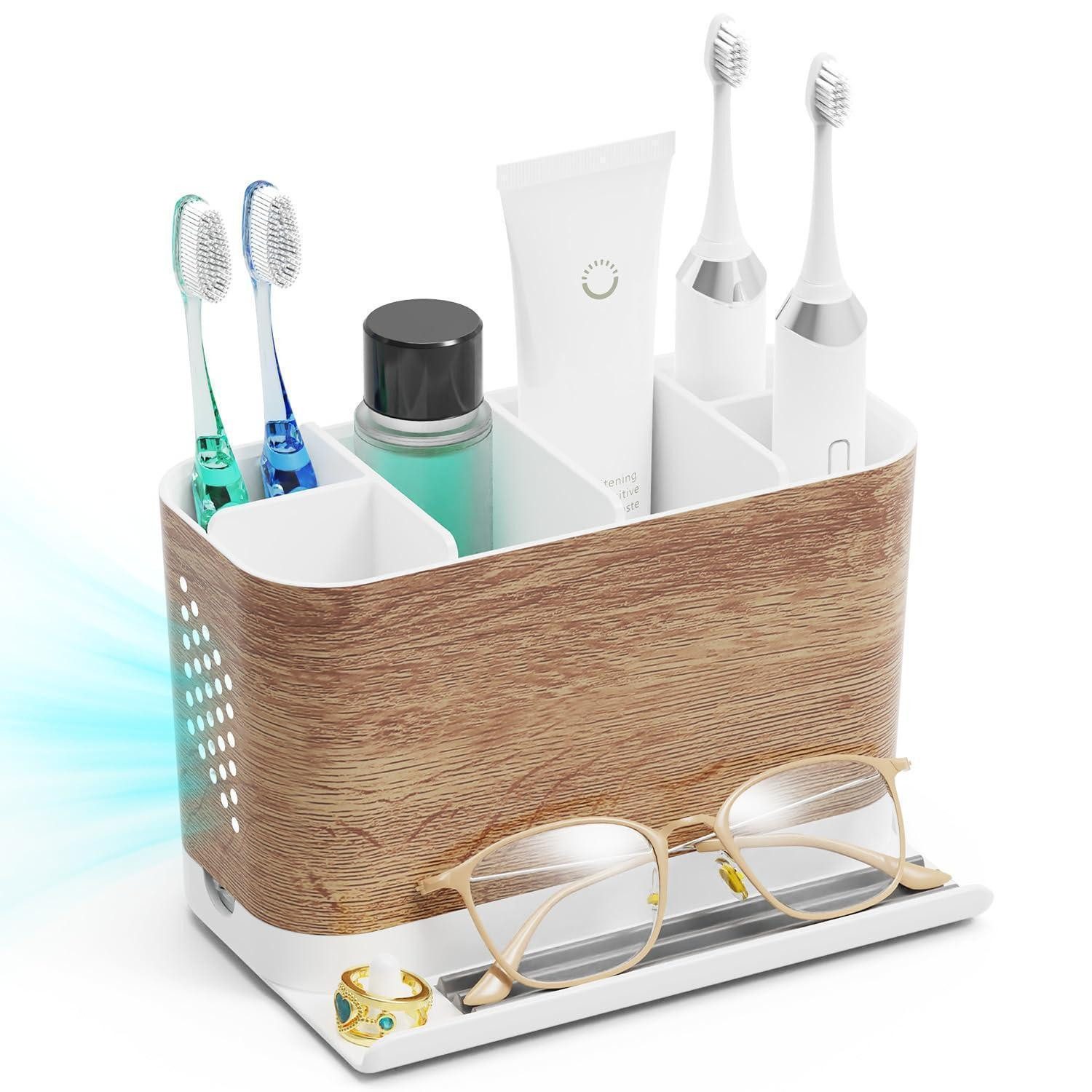 LuxusKollektion Zahnbürstenhalter Zahnbürstenhalter Familie Holzoptik mit Telefonhalter, (1-St)