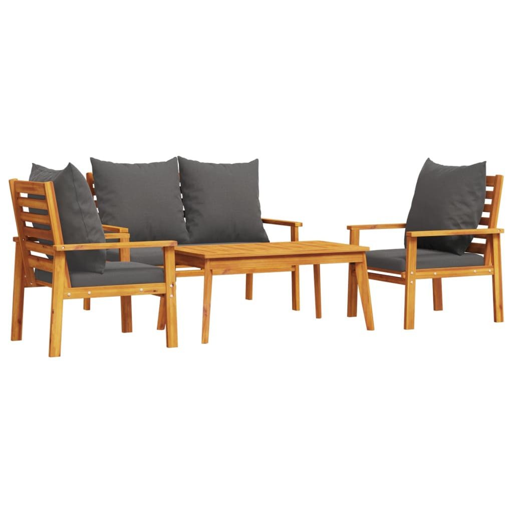 vidaXL Gartenlounge-Set 4-tlg. Garten-Lounge-Set mit Kissen Massivholz, (1-tlg)