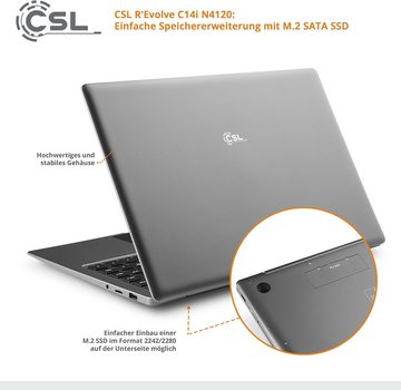 CSL Computer Windows 10 Pro - Ultraleichtes Full HD Notebook (35,81 cm/14,1 Zoll, Intel Celeron N4120, 64 GB SSD, Perfekte Kombination aus Leistung, Mobilität und Erschwinglichkeit)