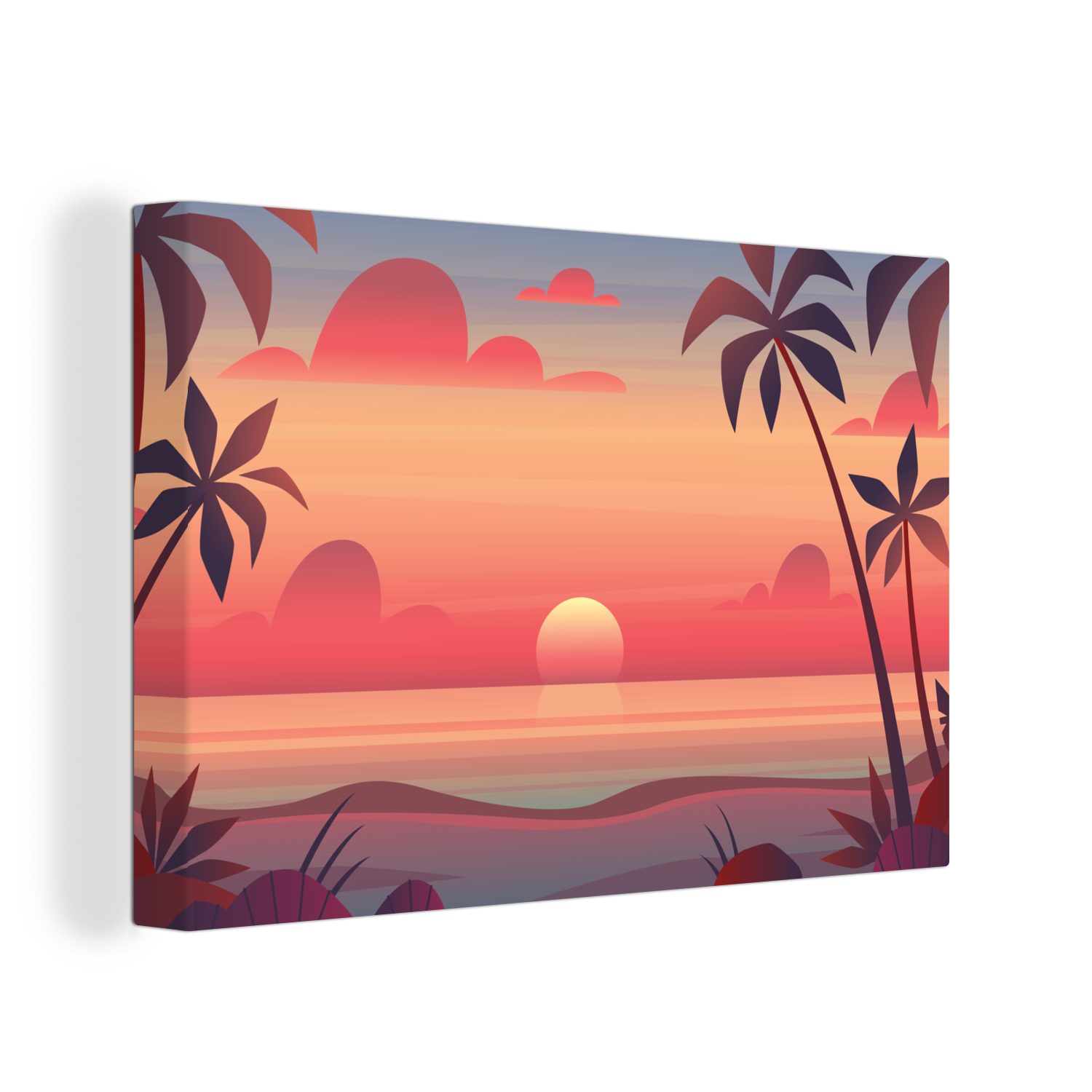 OneMillionCanvasses® Leinwandbild Retro - Strand - Sonne, (1 St), Wandbild Leinwandbilder, Aufhängefertig, Wanddeko, 30x20 cm