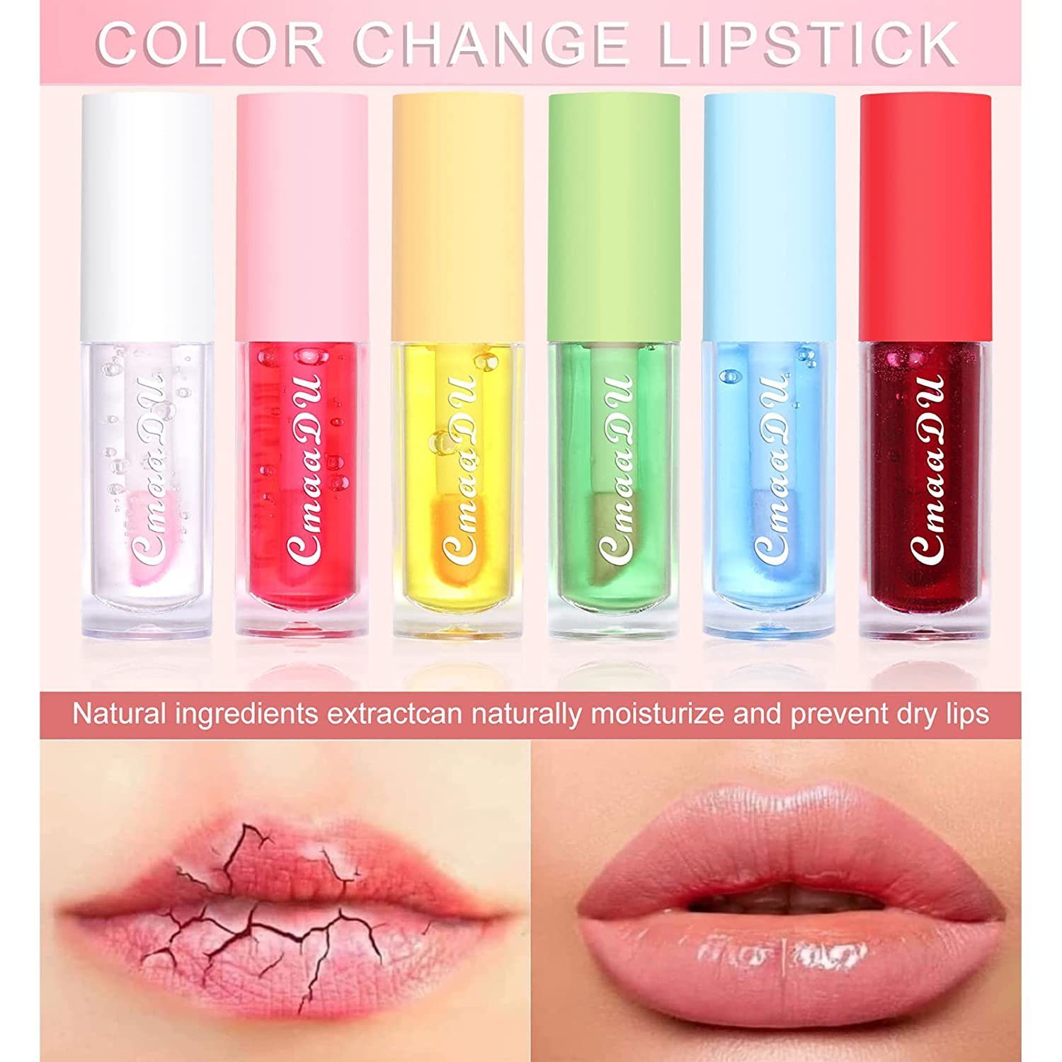 Haiaveng Lipgloss-Set 6 Stück Lip Feuchtigkeitsspendende Temperatur Obst Lipgloss-Set,Lippenbalsam Farbwechsel Lippenstifte, Gloss Lippenstift Geschmack
