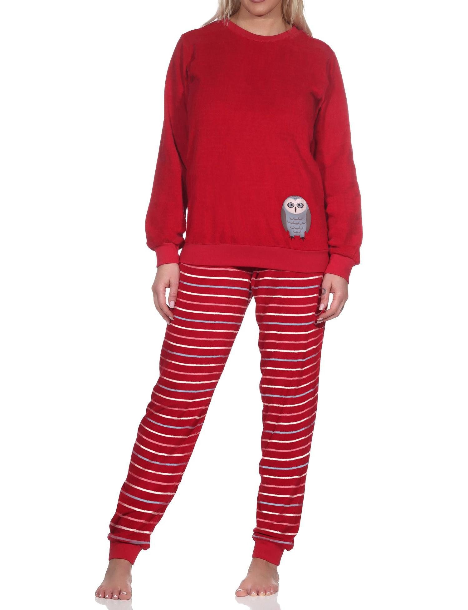 Pyjama Normann Damen langarm Frottee Schlafanzug mit Bündchen und Tiermotiv