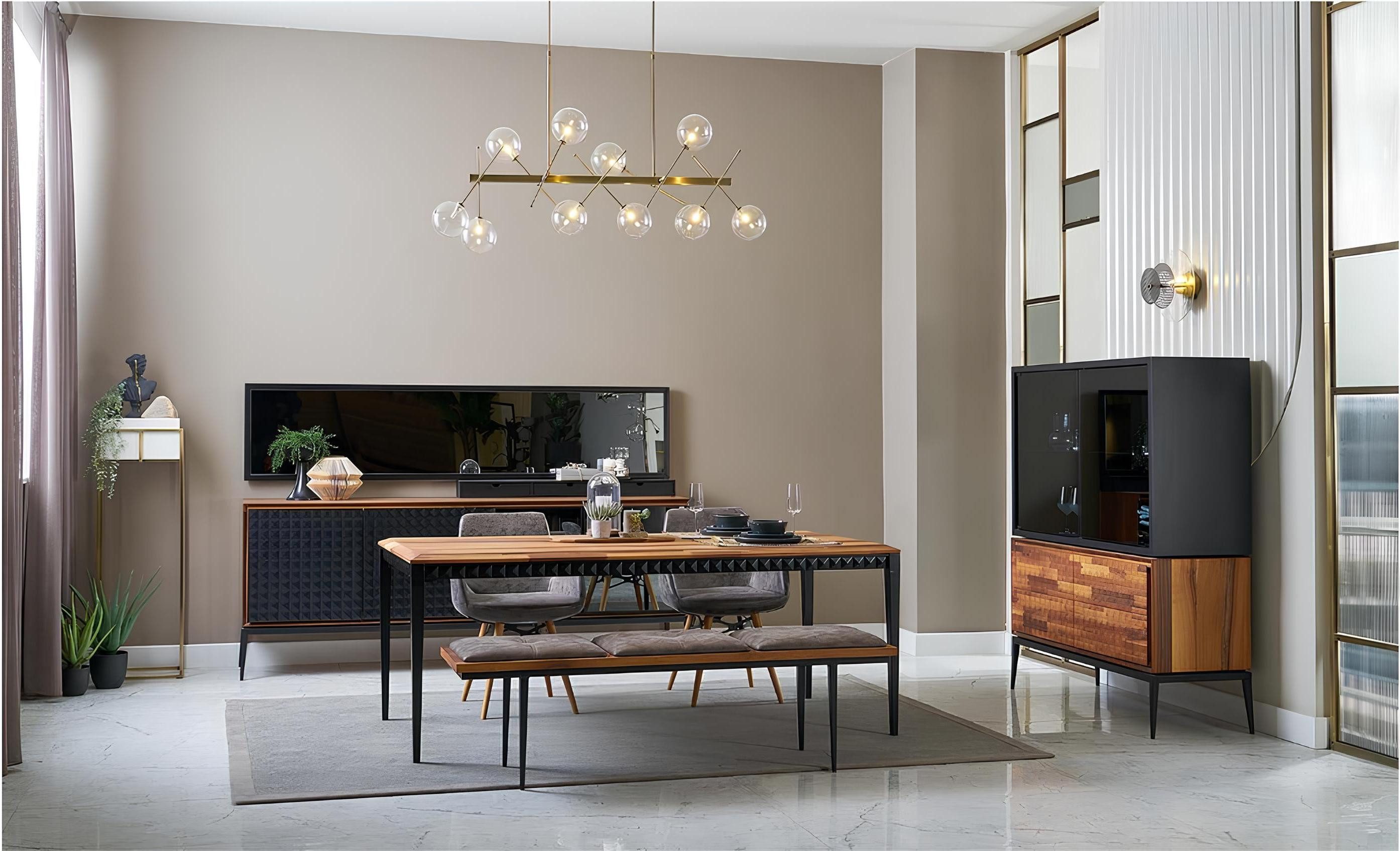 Xlmoebel Esszimmer-Set Esszimmermöbel aus Holz in Braun mit eleganter Essecke, (9-St., Sideboard), Hergestellt in Europa