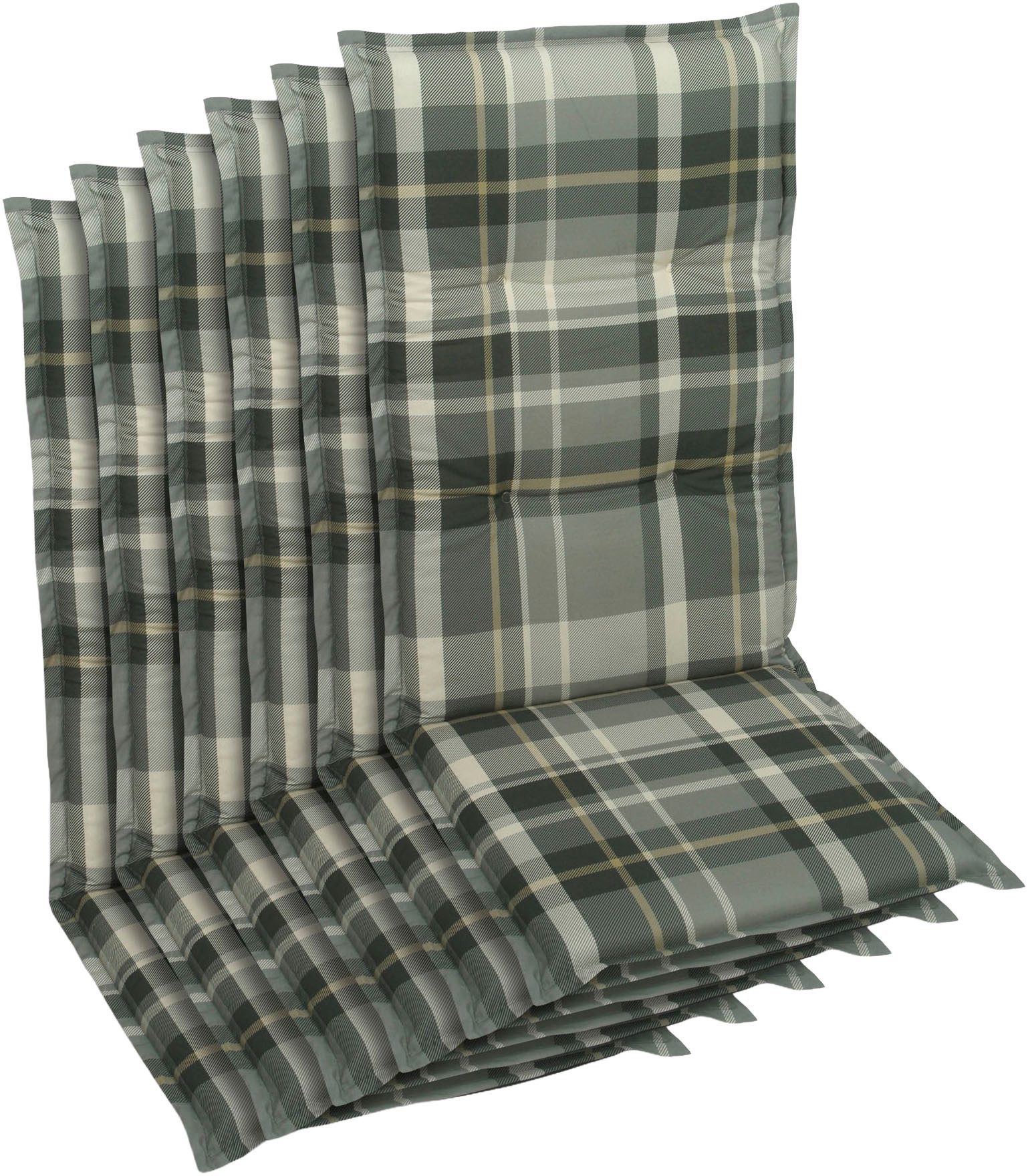 GO-DE Hochlehnerauflage, (Spar-Set, 6 St), Karo grau - Maße BxLxH ca.: 50 cm x 120 cm x 6 cm