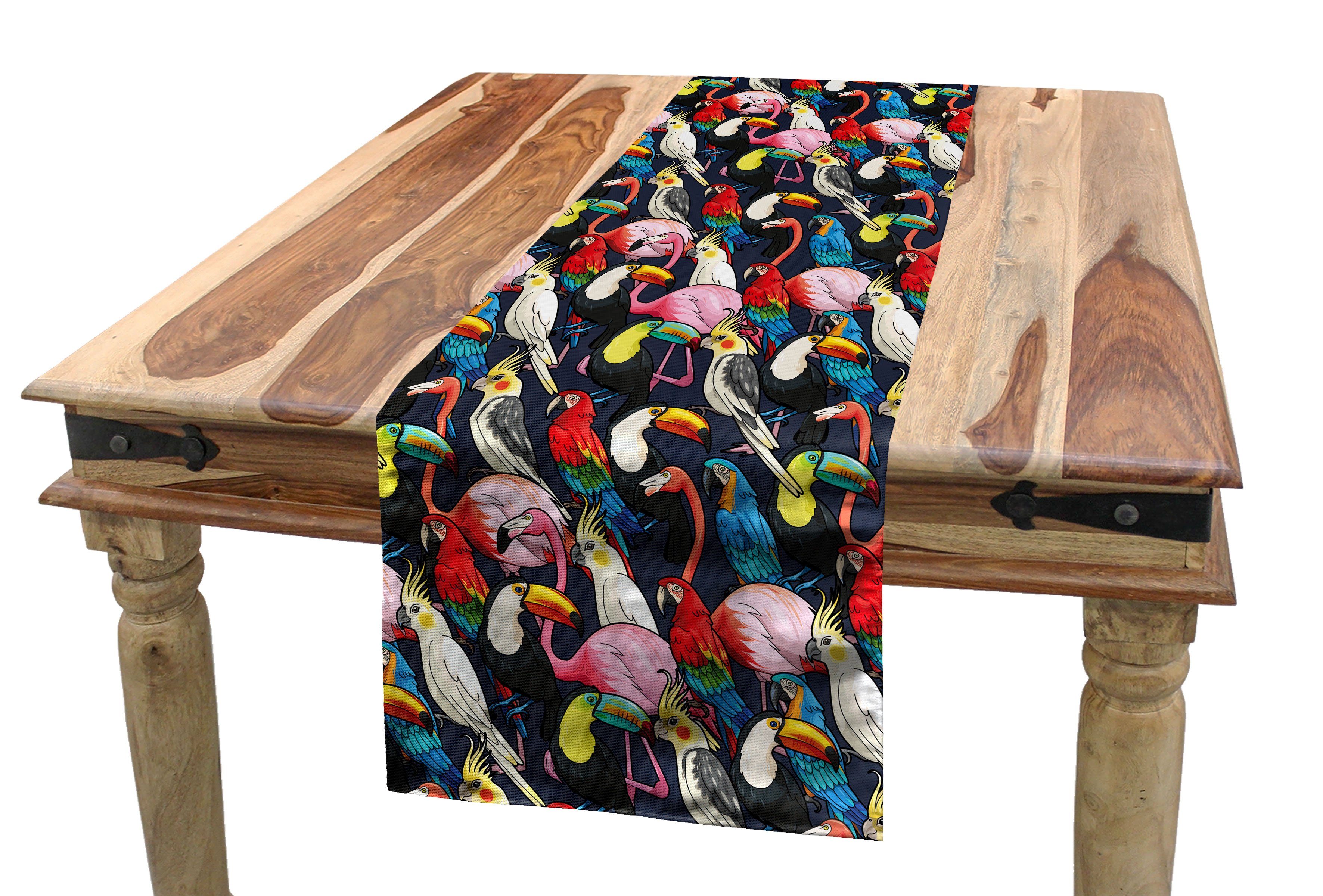 Bunte Vögel Tischläufer, Küche Tischläufer Dekorativer Abakuhaus Rechteckiger Exotische Esszimmer Tier