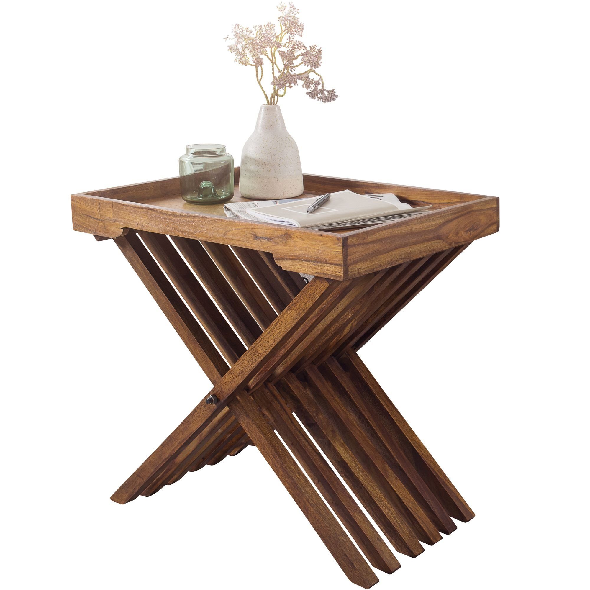 FINEBUY Tabletttisch »SuVa3511_1«, Beistelltisch Massivholz Design
