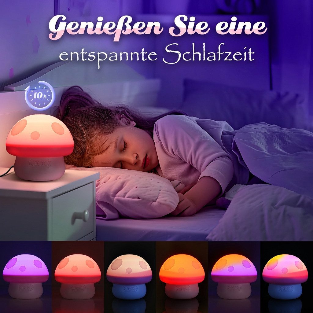 Wootoy LED Nachtlicht Mushroom Sternenhimmel Projektor Nachttischlampe mit 6 Lichtmodi, mit 10-Stunden-Timer 3 austauschbaren Projektionsfilmen und 360° rotiere – Bild 4 von 5