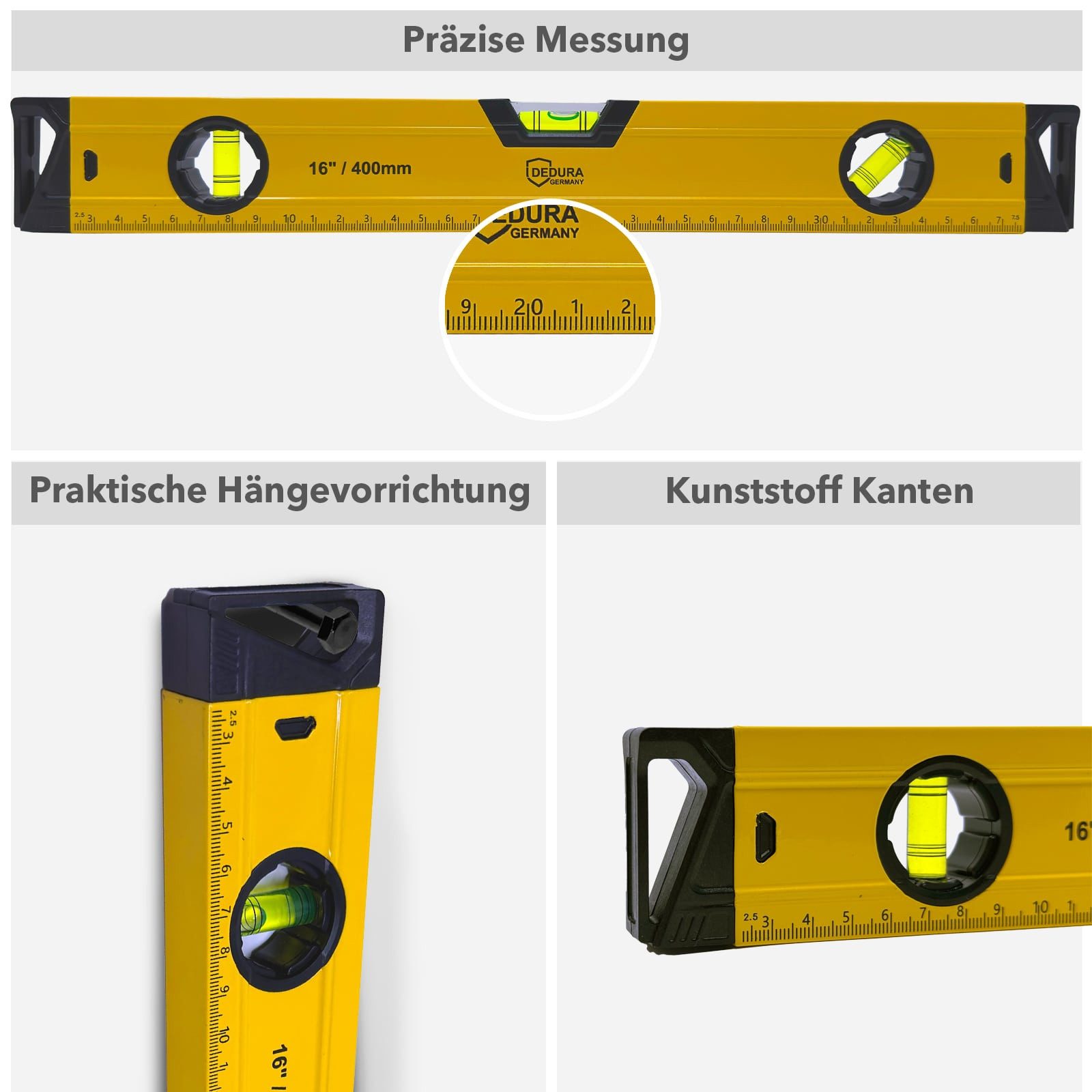 dedura Wasserwaage Wasserwaage magnetisch, Magnetwasserwaage Lineal, Aluminium, (40 - 60 - 100, 3 St., 3er Wasserwaagen Set 40cm, 60cm und 100cm)