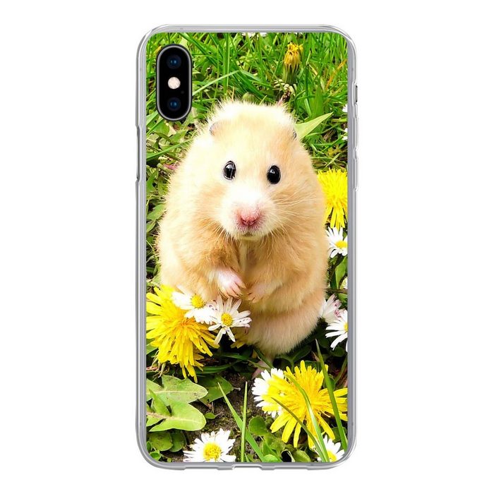 MuchoWow Handyhülle Hamster - Blumen - Gras Handyhülle Apple iPhone Xs Smartphone-Bumper Print Handy