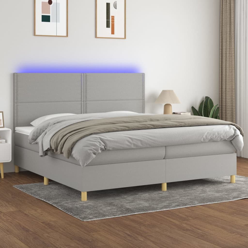 vidaXL Boxspringbett Boxspringbett mit Matratze LED Hellgrau 200x200 cm Sto günstig online kaufen