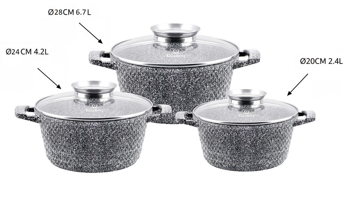 KlönBerg Topf-Set Exklusive Stein-Kochtopf-Sets – wählen Sie aus vier Varianten, Aluminiumguss, Aluminium (Bringen Sie Stil und Qualität in Ihre Küche – entscheiden Sie sich für unser graues Kochtopf-Set mit Steinbeschichtung und genießen Sie gesundes, komfortables Kochen Tag für Tag!, 6-tlg., Diese Töpfe sind das beste Geschenk für jeden Anlass)