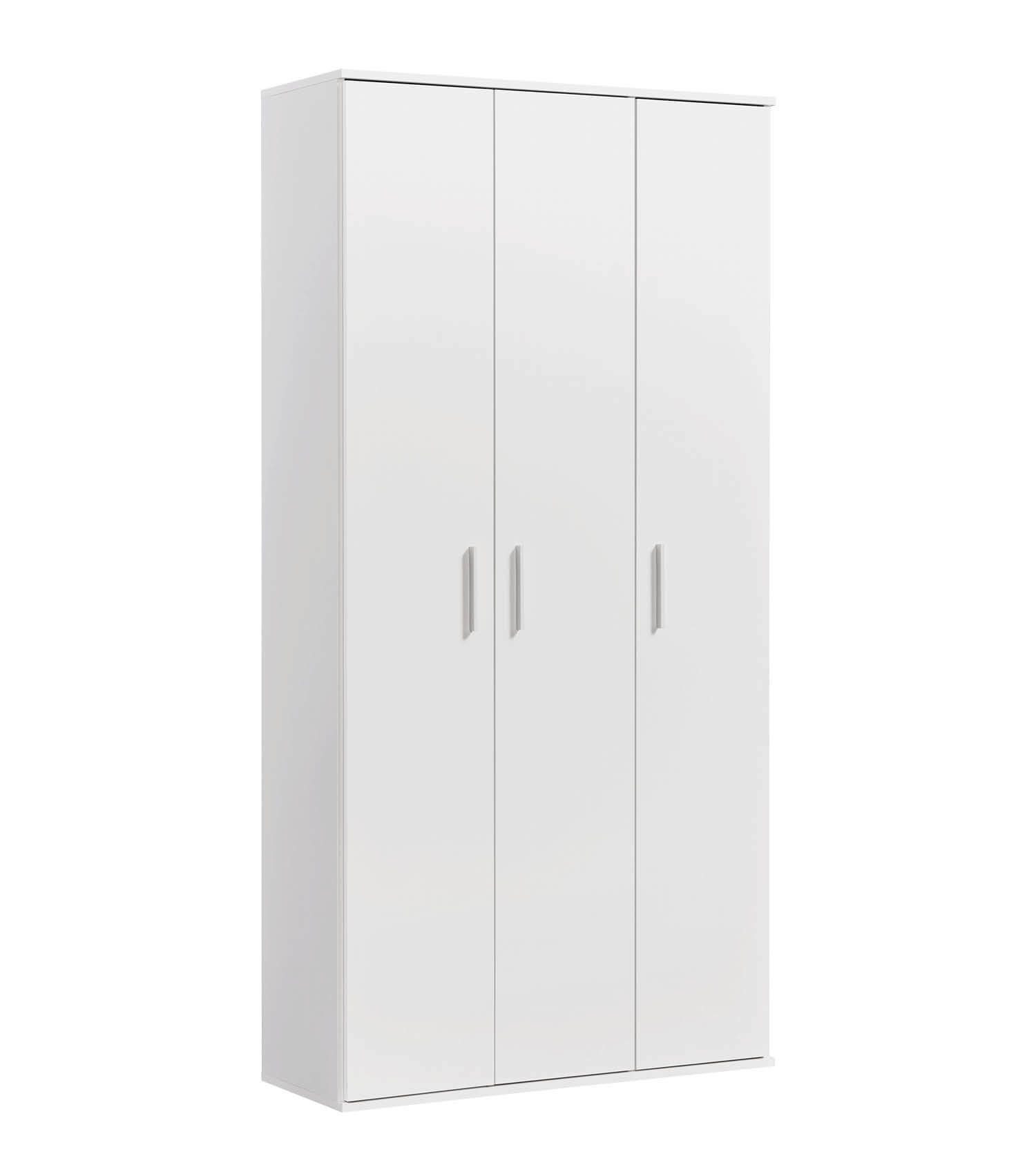 mokebo Mehrzweckschrank Trio Haushaltsschrank 3-türig Schrank weiß (89x180 cm, inkl. Staubsaugerfach) Made in Germany, Putzschrank, Besenschrank, Flurschrank aus Holz