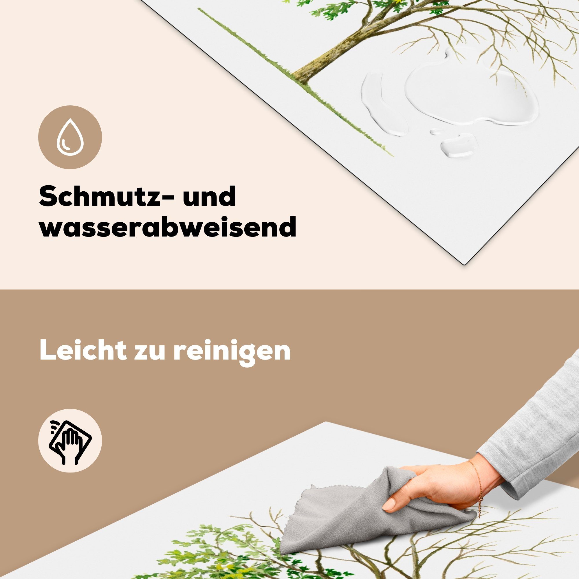 MuchoWow Herdblende-/Abdeckplatte Eine Illustration eines cm, Blätter Arbeitsplatte (1 seine Ceranfeldabdeckung, Vinyl, 78x78 tlg), für Goldregenbaums, der verliert, küche