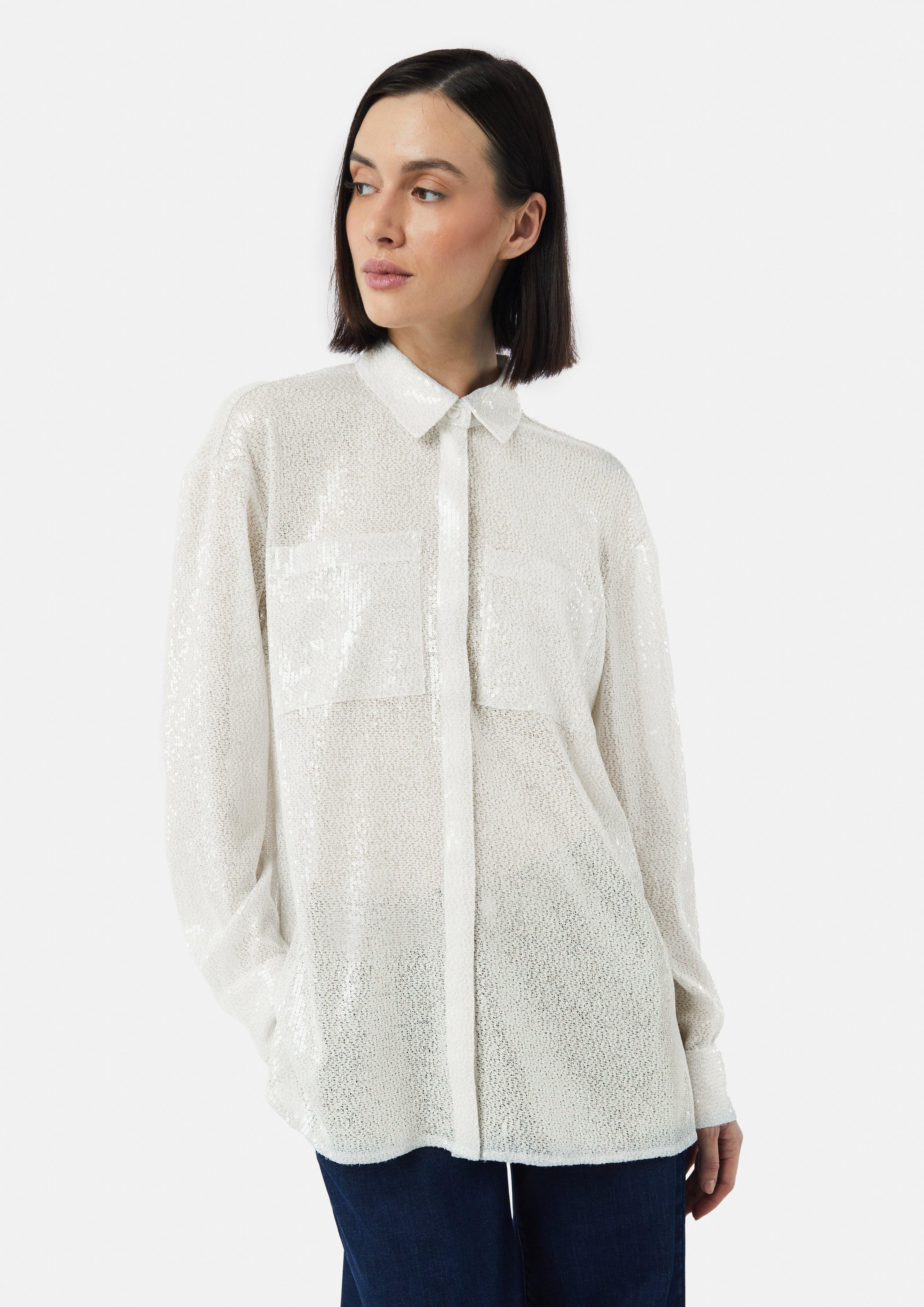 Comma Langarmbluse Festive Oversize-Hemdbluse mit Pailletten günstig online kaufen