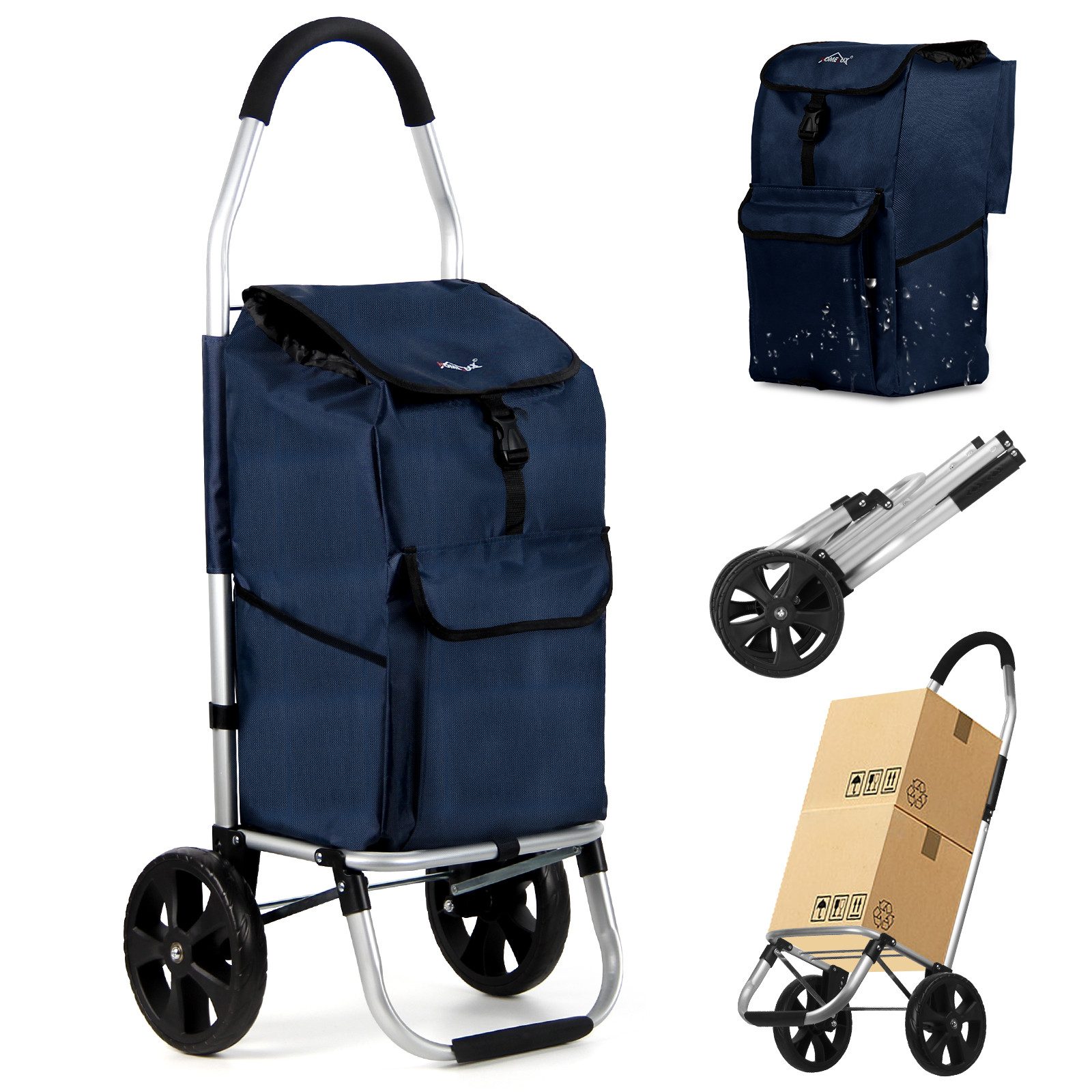 HOMELUX Einkaufstrolley Handwagen, mit separater Kühltasche, klappbar 41L, Handwagen mit Rollen, abnehmbare Tasche, Backgrid