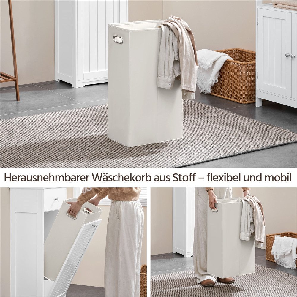 Yaheetech Hochschrank Badezimmerschrank mit Wäschekorb Schmaler Badschrank Badkommode Standregal, Einlegeböden verstellbar – Bild 5 von 5