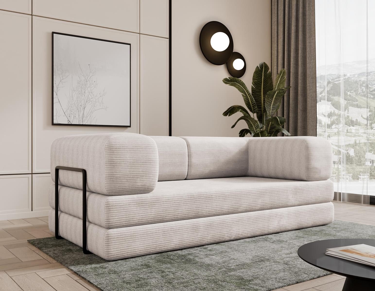 Compleo Sofa Designer Sofa LAMILO– 3-Sitzer mit Cordbezug und Klappfunktion, Schaumstoffsofa, Ideal für das Wohnzimmer oder Jugendzimmer, Couch