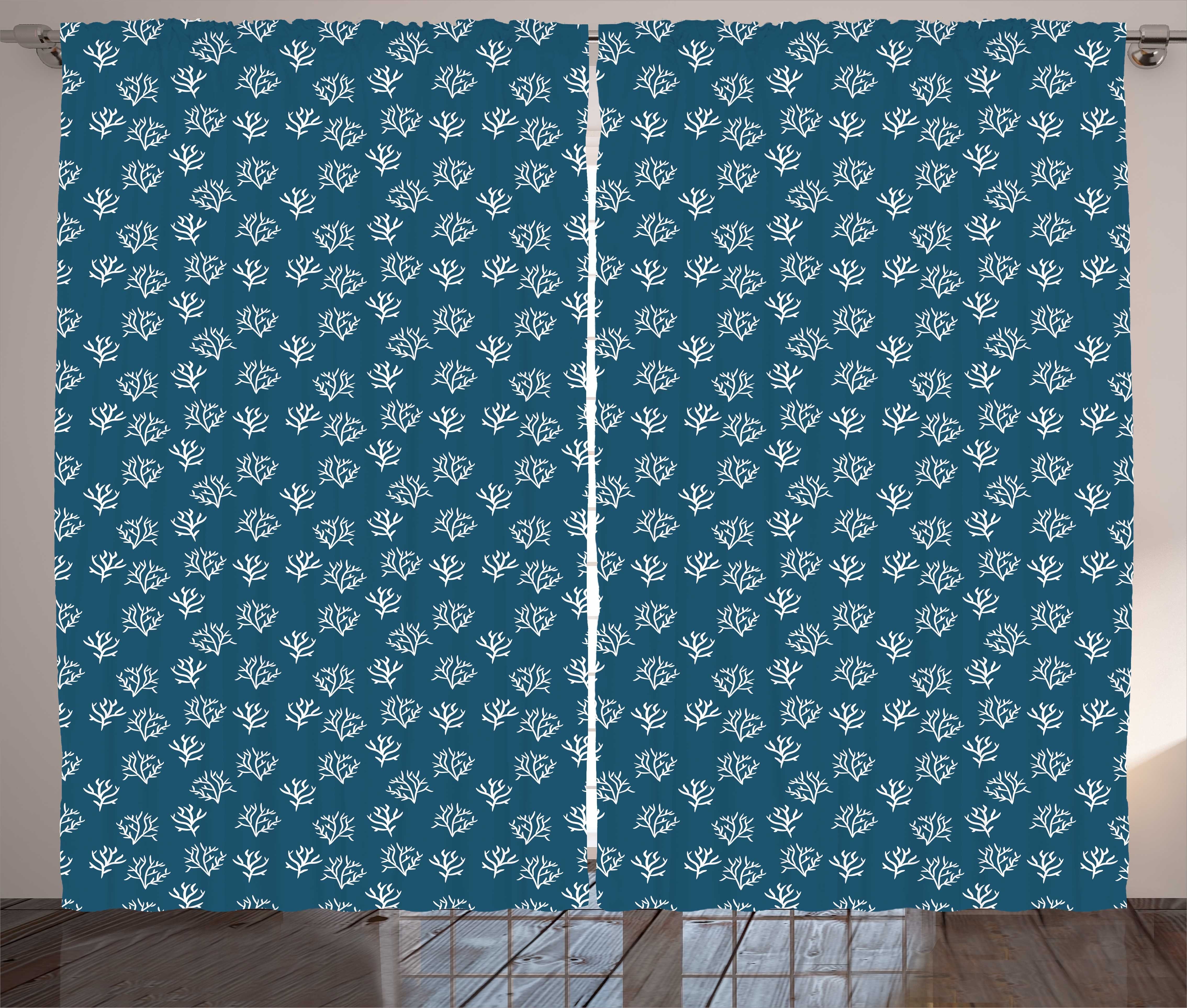 Gardine Schlafzimmer Kräuselband Vorhang mit und Schlaufen Abstrakte Unterwasserpflanzen Haken, Nautisch Abakuhaus