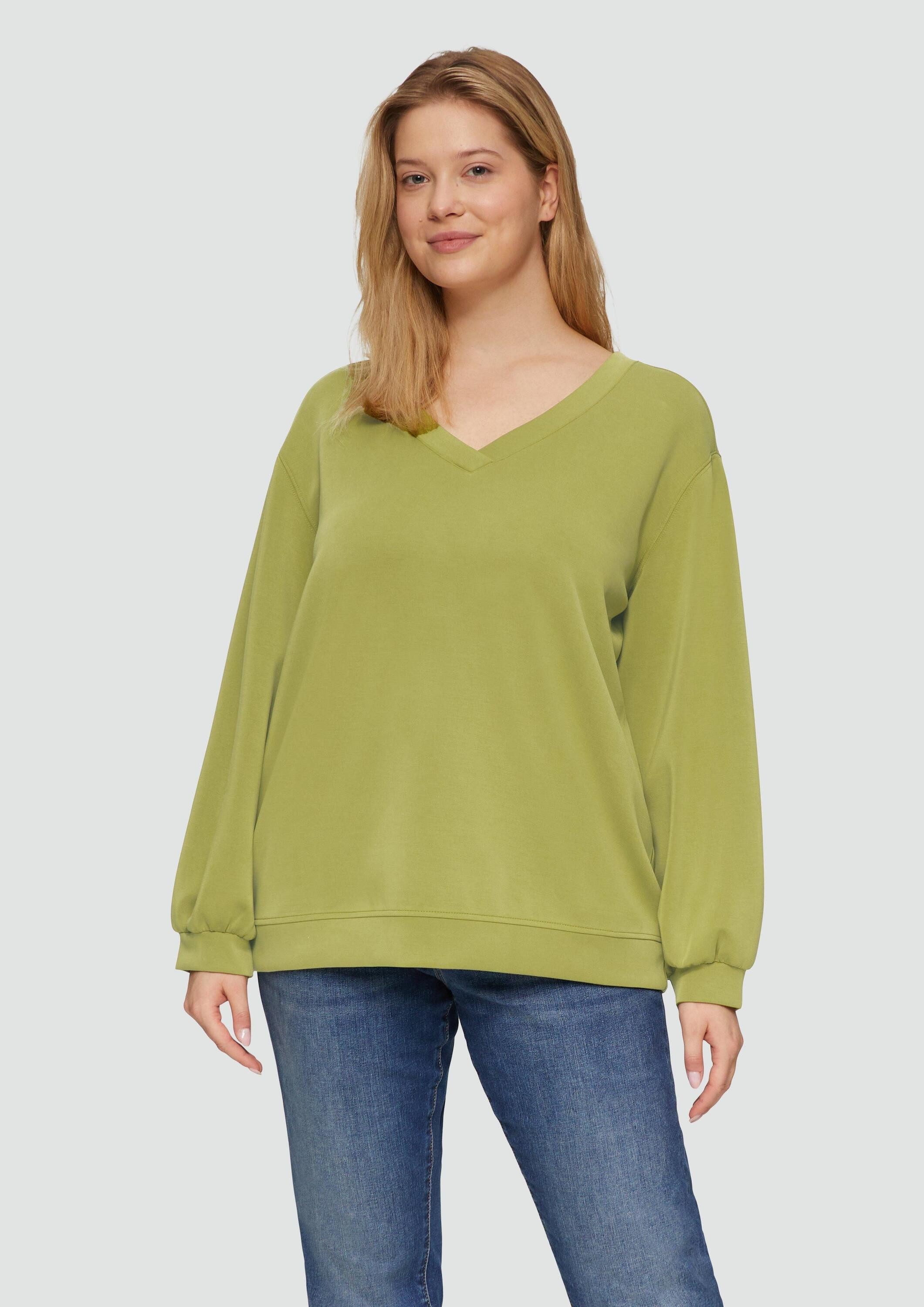 s.Oliver Sweatshirt Sweatshirt Scuba-Sweatshirt mit V-Ausschnitt
