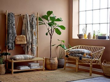Wohndecke Boho Plaid, Decke recycling cotton, Tagesdecke, Sofa Couch Überwurf, 160 x130 cm natur-schwarz SECONDLOVE, Bloomingville
