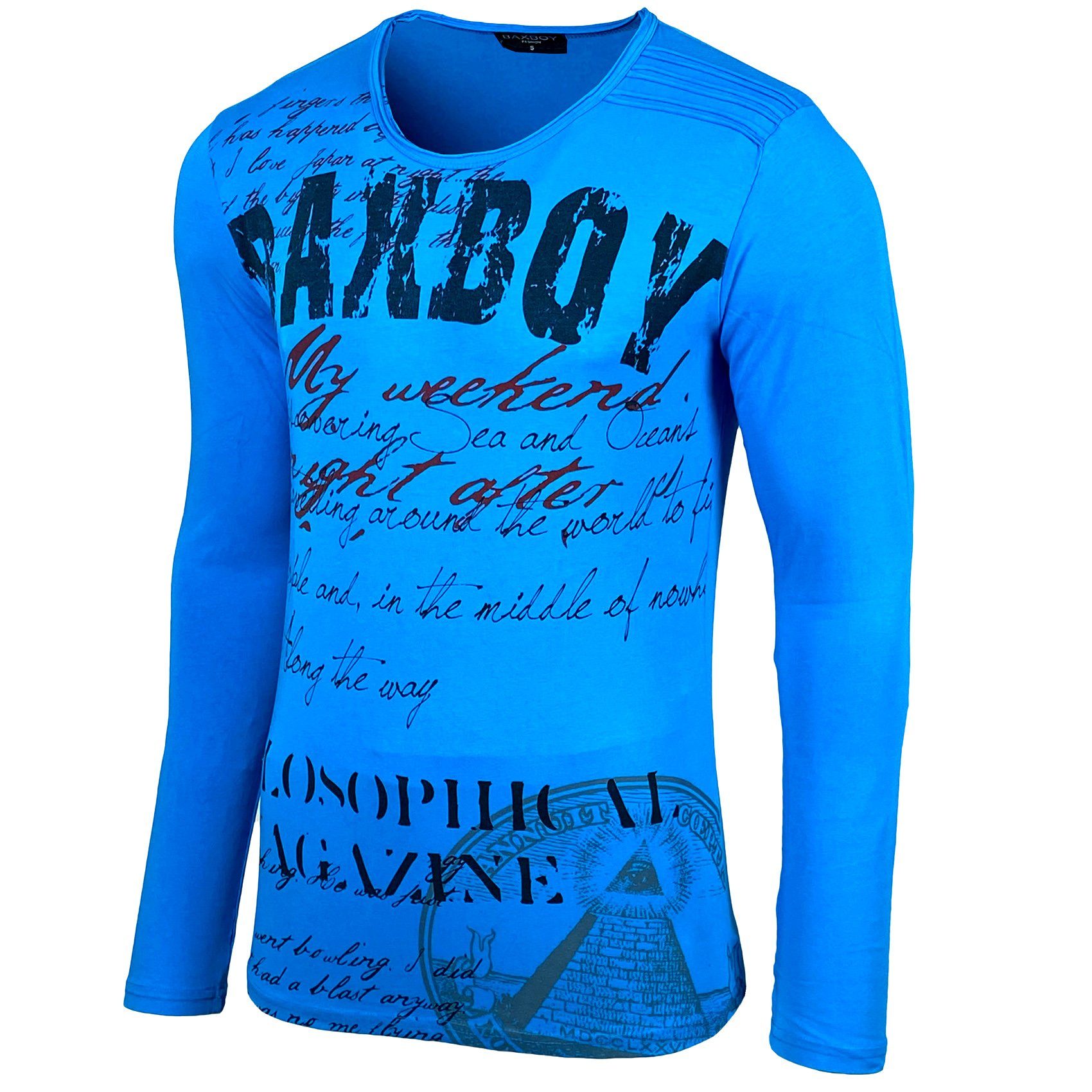 Baxboy Longshirt BAXBOY Herren Langarmshirt Oil Wash Verwaschen Stretch Oberteil 707 Türkis