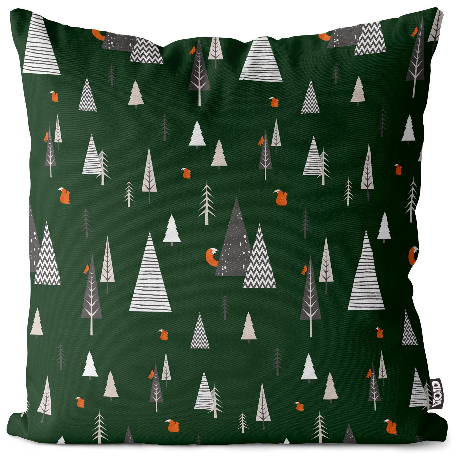 Kissenbezug, VOID (1 Stück), Kissenbezug Weihnachten Wald Sofa-Kissen Design Deko Wald 2 Bäume Skandinavien Winter Norwegen Eichhörnchen