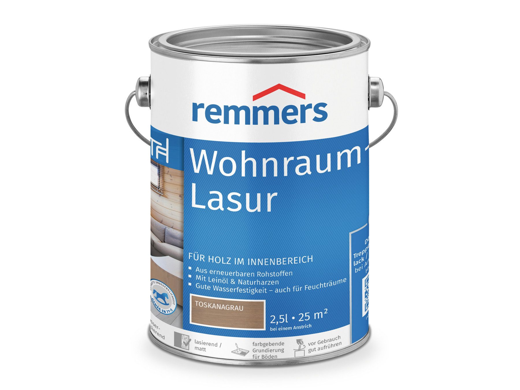 Remmers Holzschutzlasur Wohnraum-Lasur antikgrau 2,5 Liter, mit Abperleffekt